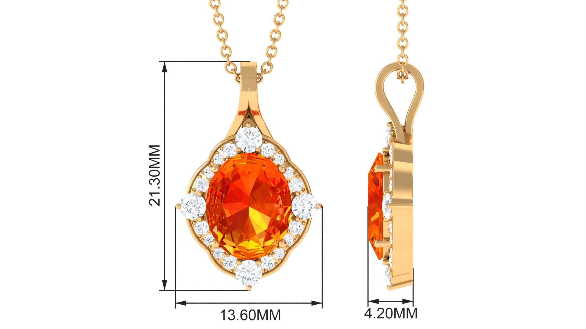 Oval Created Orange Sapphire Vintage Style Pendant with Diamond Halo Lab Created Orange Sapphire - ( AAAA ) - Quality - Rosec Jewels