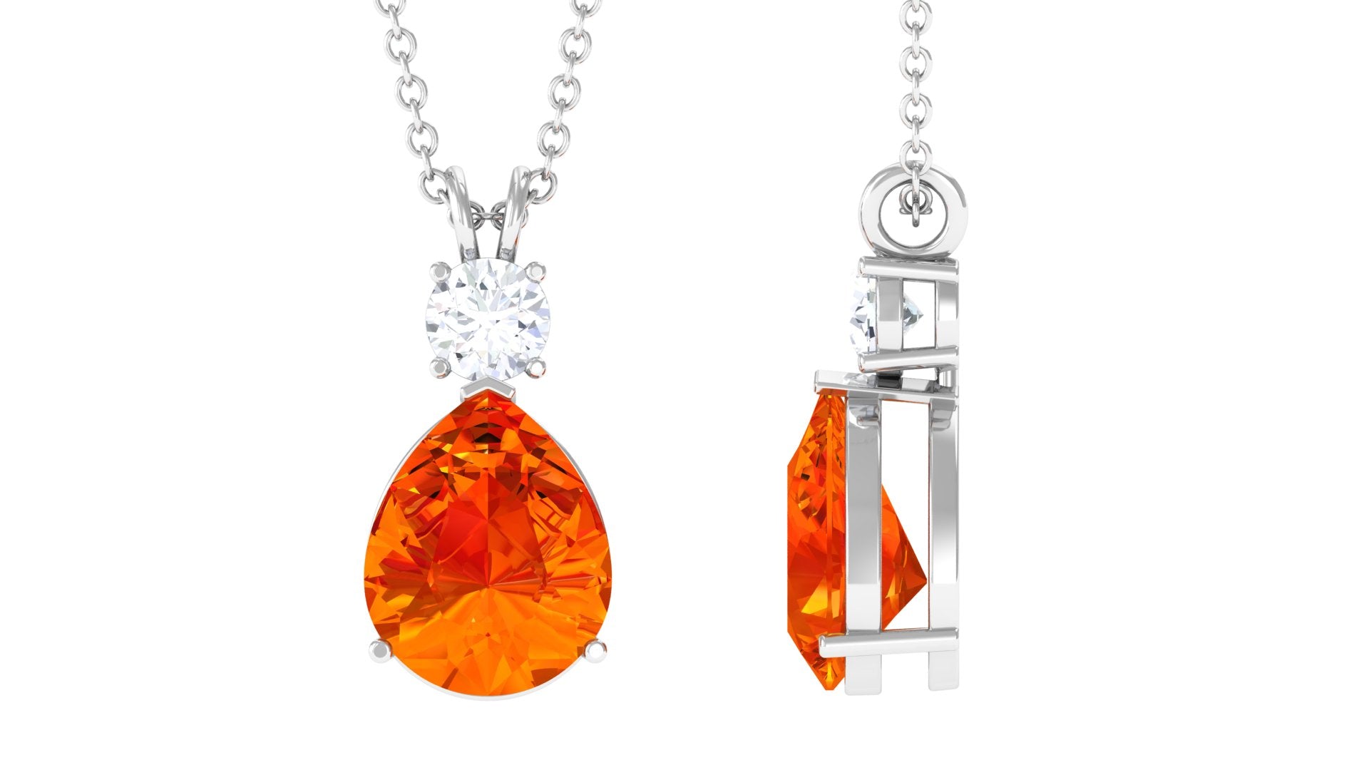 Created Orange Sapphire Teardrop Pendant Necklace with Moissanite Lab Created Orange Sapphire - ( AAAA ) - Quality - Rosec Jewels