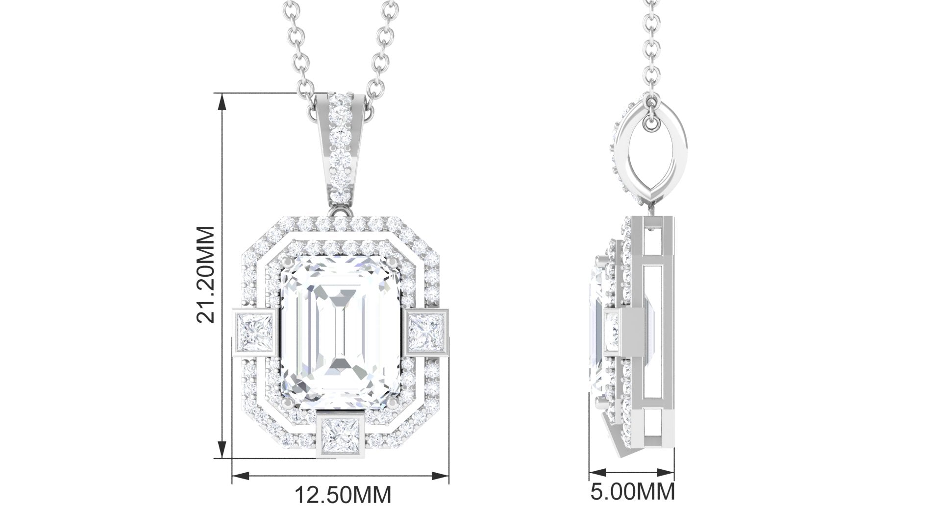 Vintage Style Emerald Cut Zircon Pendant Necklace Zircon - ( AAAA ) - Quality - Rosec Jewels