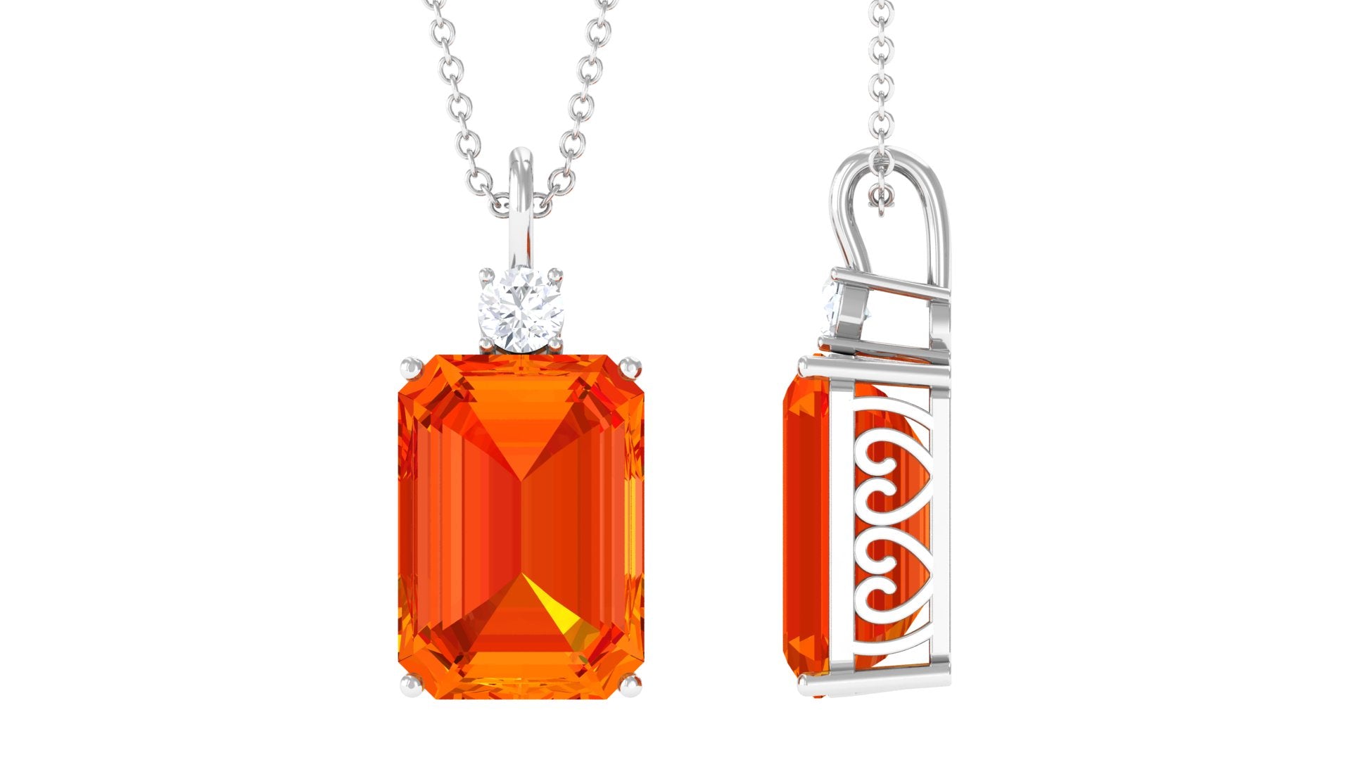 Solitaire Created Orange Sapphire and Moissanite Pendant Lab Created Orange Sapphire - ( AAAA ) - Quality - Rosec Jewels