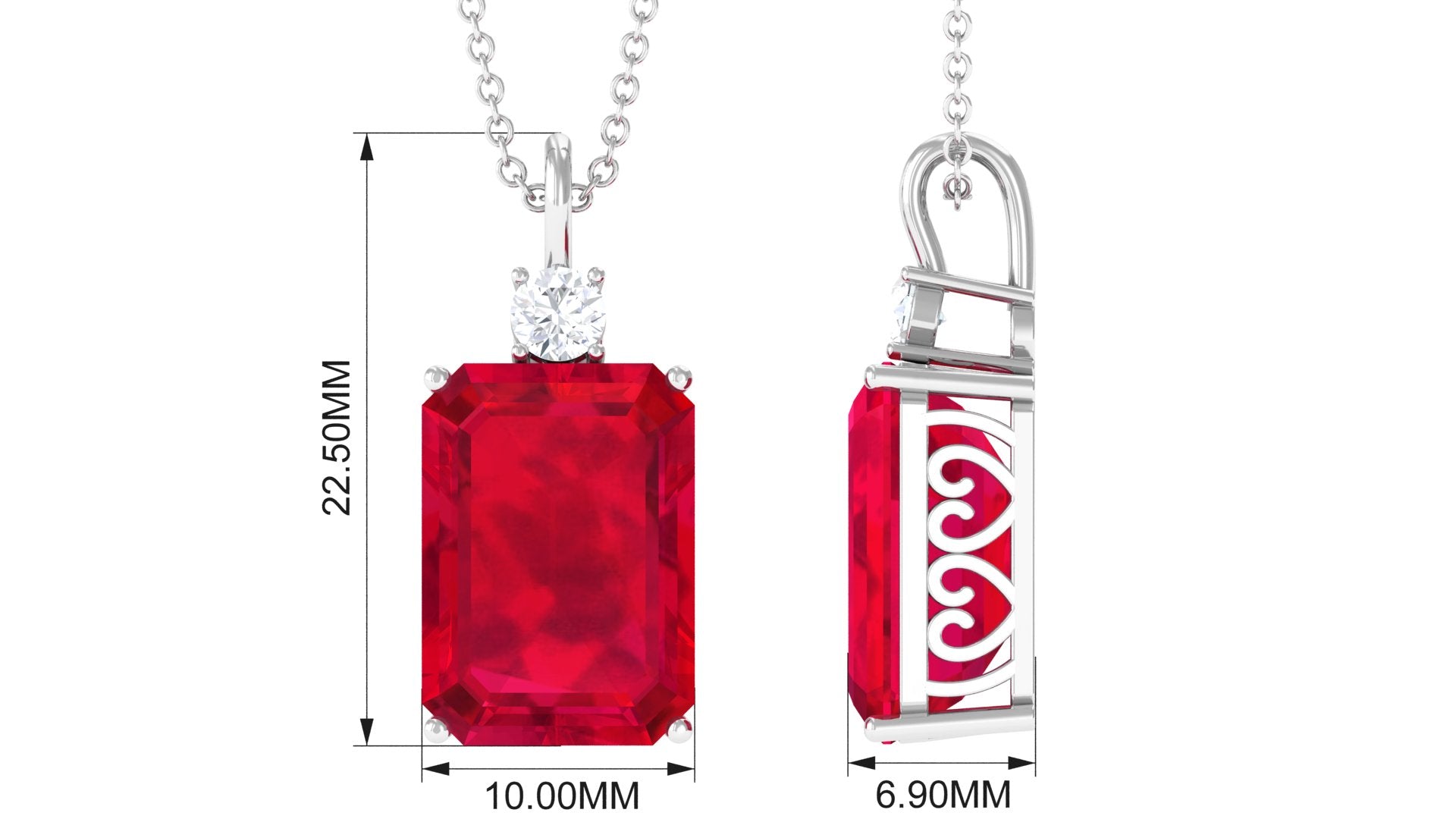 Octagon Cut Created Ruby Solitaire Pendant with Moissanite Lab Created Ruby - ( AAAA ) - Quality - Rosec Jewels