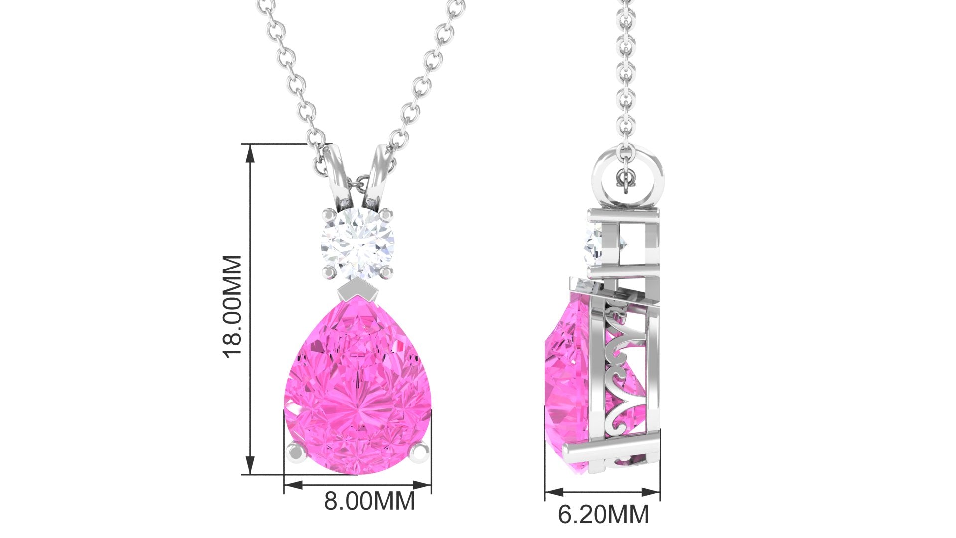 Teardrop Pendant with Created Pink Sapphire and Moissanite Lab Created Pink Sapphire - ( AAAA ) - Quality - Rosec Jewels