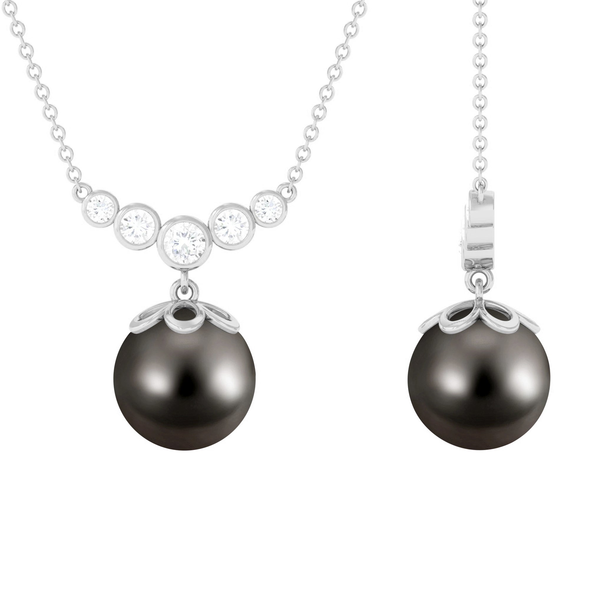 Designer Tahitian Pearl and Diamond Graduated Necklace Tahitian pearl - ( AAA ) - Quality - Rosec Jewels