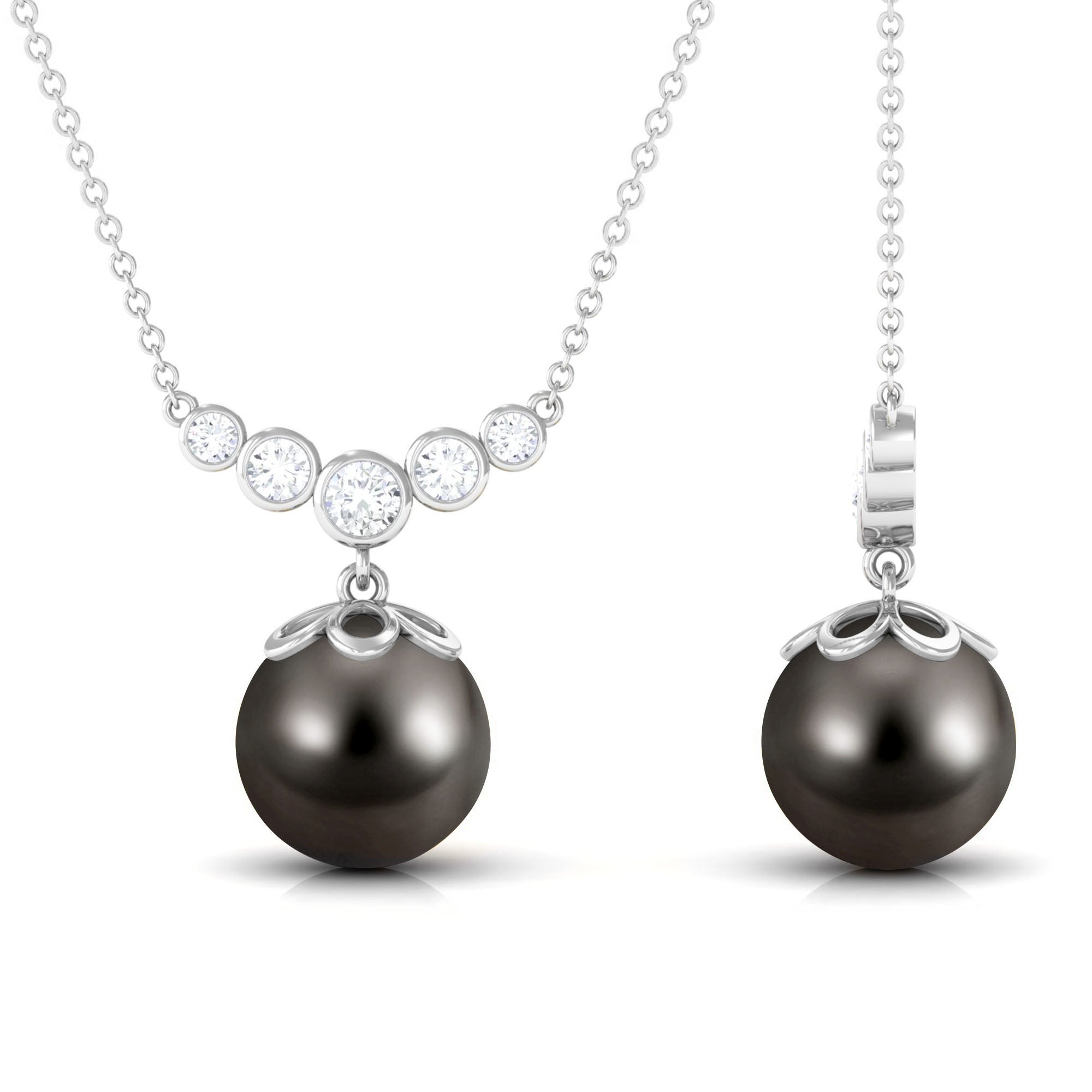 Designer Tahitian Pearl and Diamond Graduated Necklace Tahitian pearl - ( AAA ) - Quality - Rosec Jewels