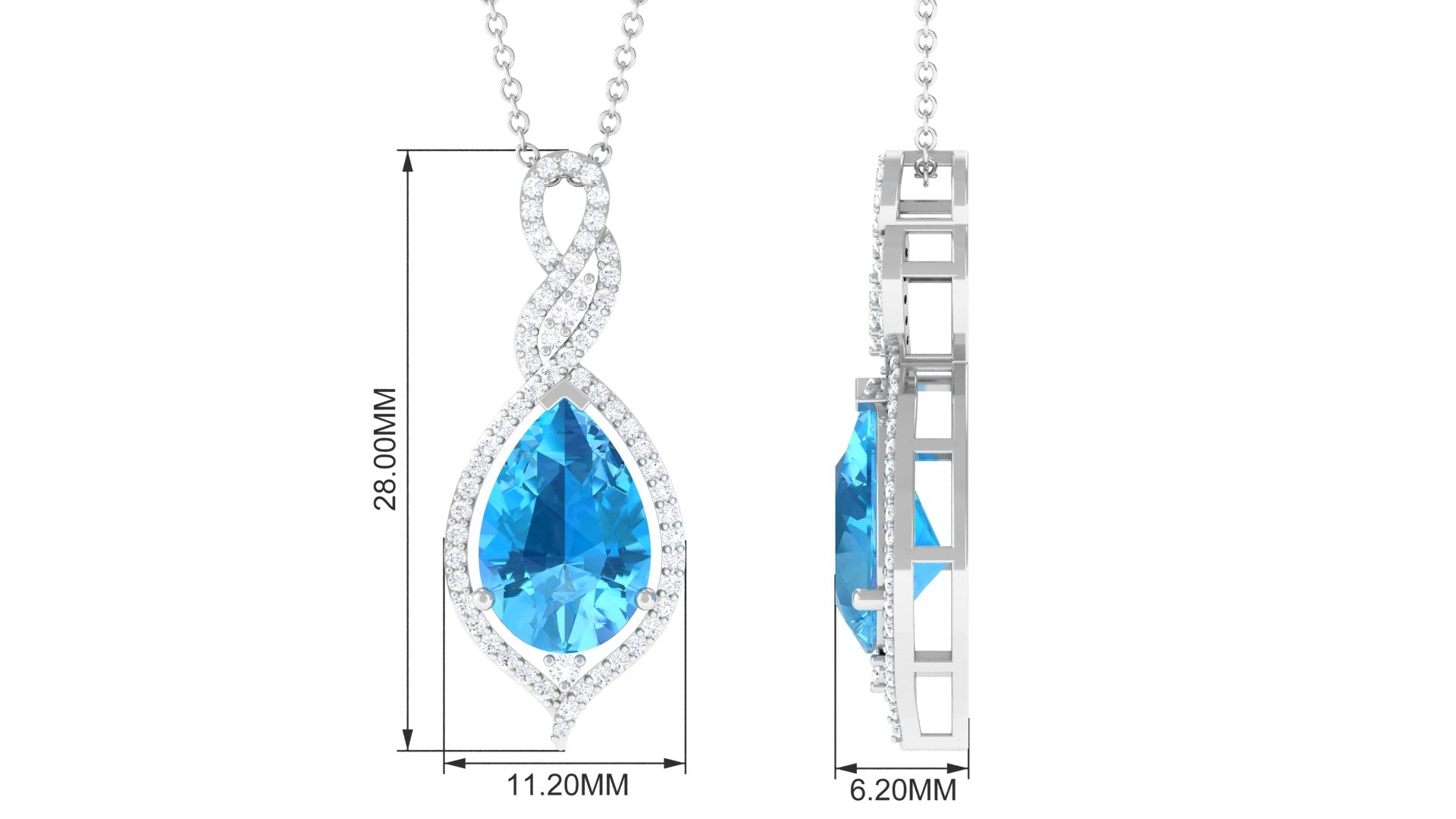 Swiss Blue Topaz Teardrop Dangle Pendant with Moissanite Accent Swiss Blue Topaz - ( AAA ) - Quality - Rosec Jewels