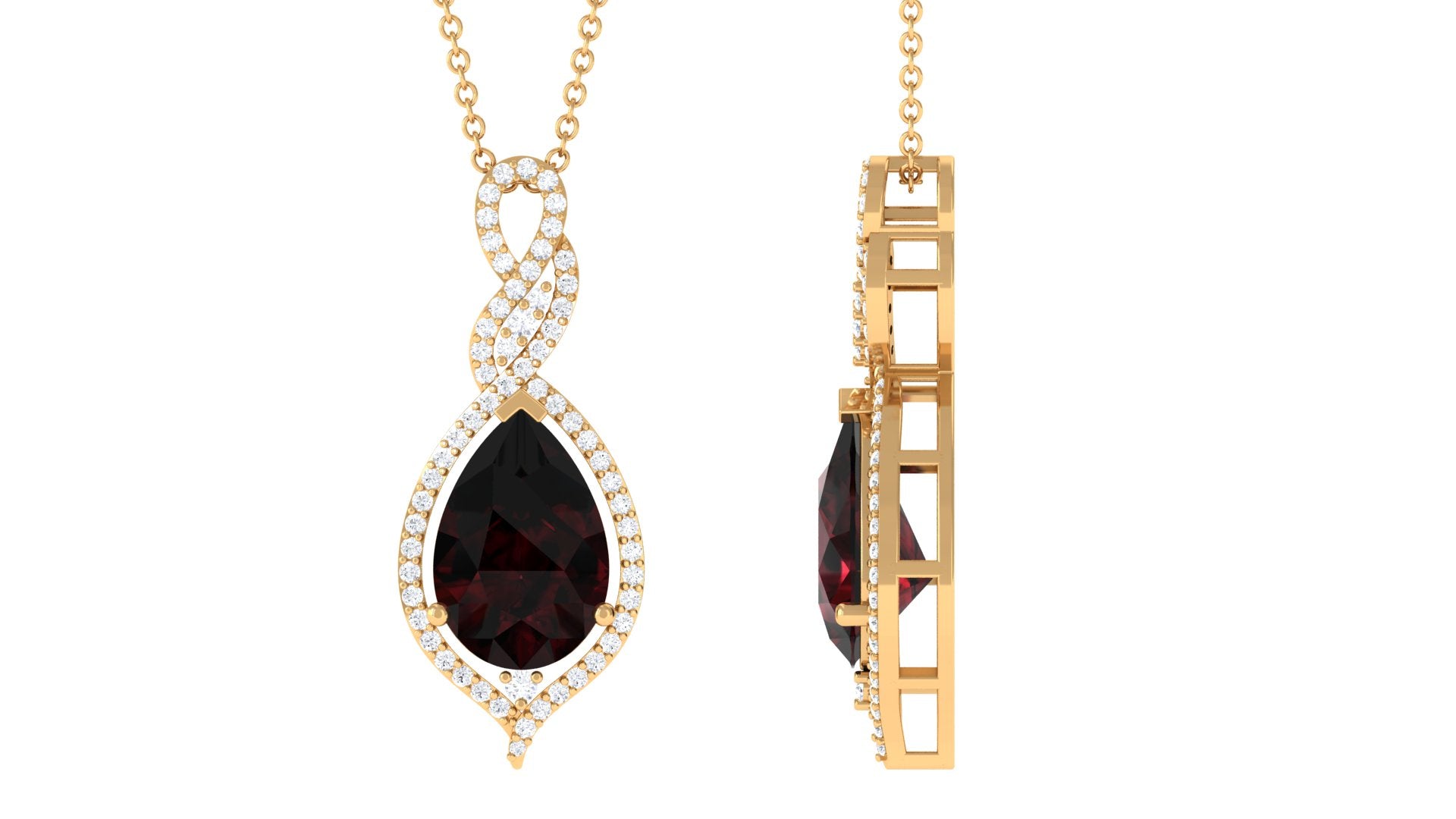 Real Garnet and Diamond Teardrop Dangle Pendant Garnet - ( AAA ) - Quality - Rosec Jewels