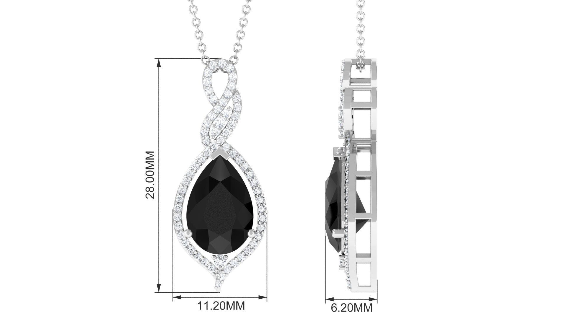 Created Black Diamond Teardrop Dangle Pendant with Diamond Accent Lab Created Black Diamond - ( AAAA ) - Quality - Rosec Jewels