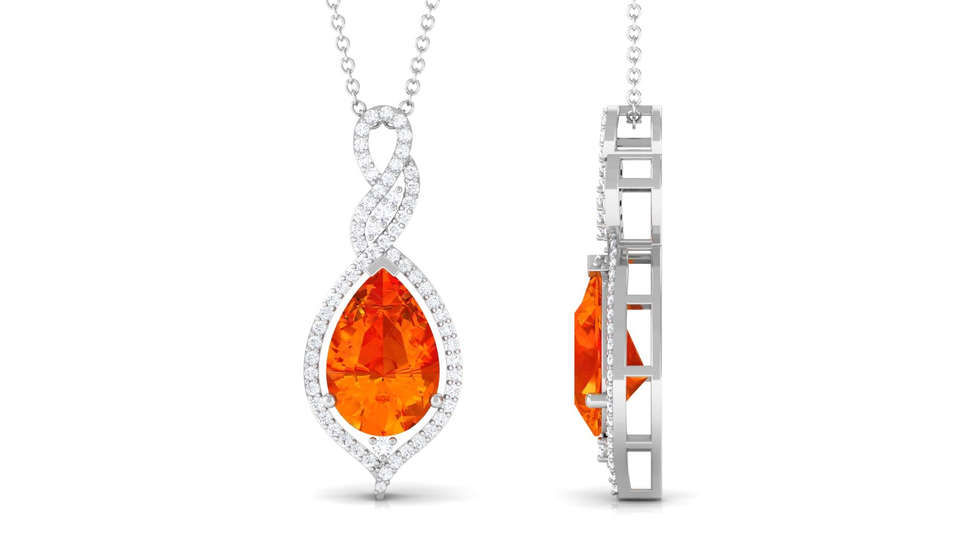 Created Orange Sapphire and Diamond Teardrop Dangle Pendant Lab Created Orange Sapphire - ( AAAA ) - Quality - Rosec Jewels