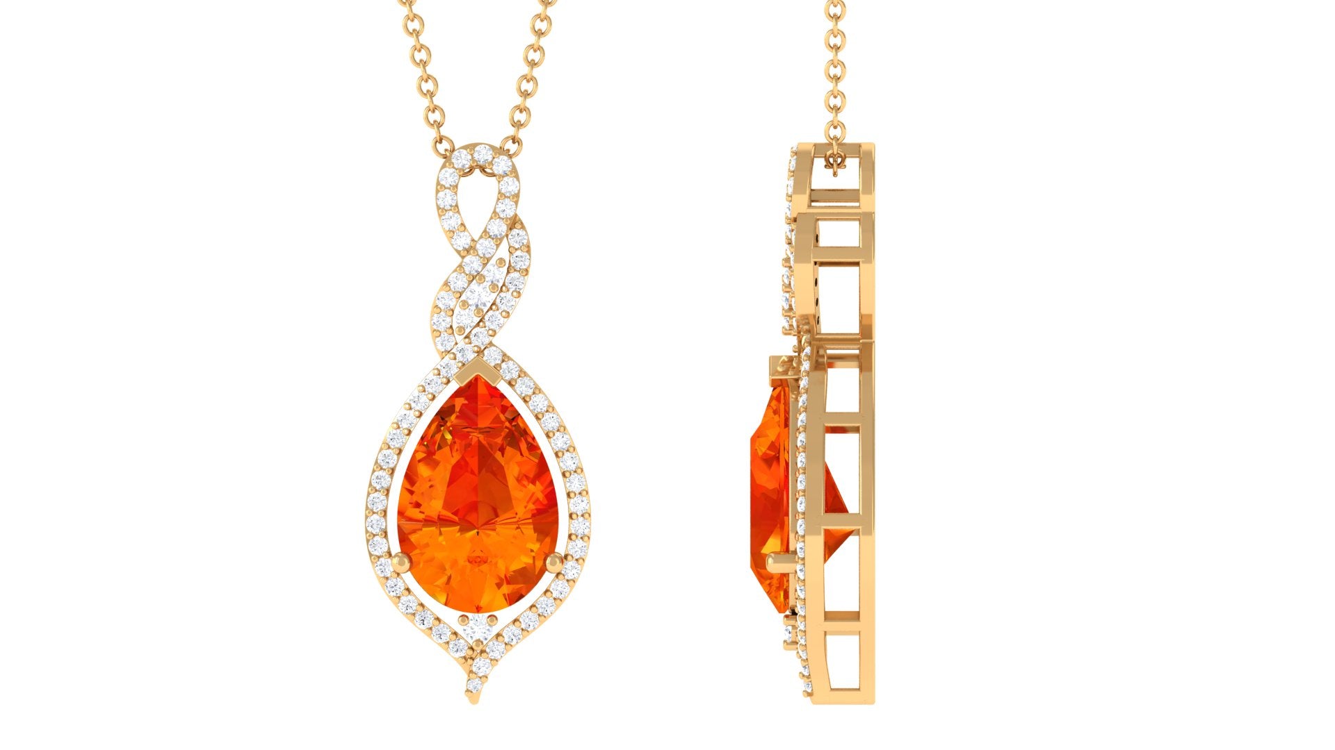 Created Orange Sapphire and Diamond Teardrop Dangle Pendant Lab Created Orange Sapphire - ( AAAA ) - Quality - Rosec Jewels