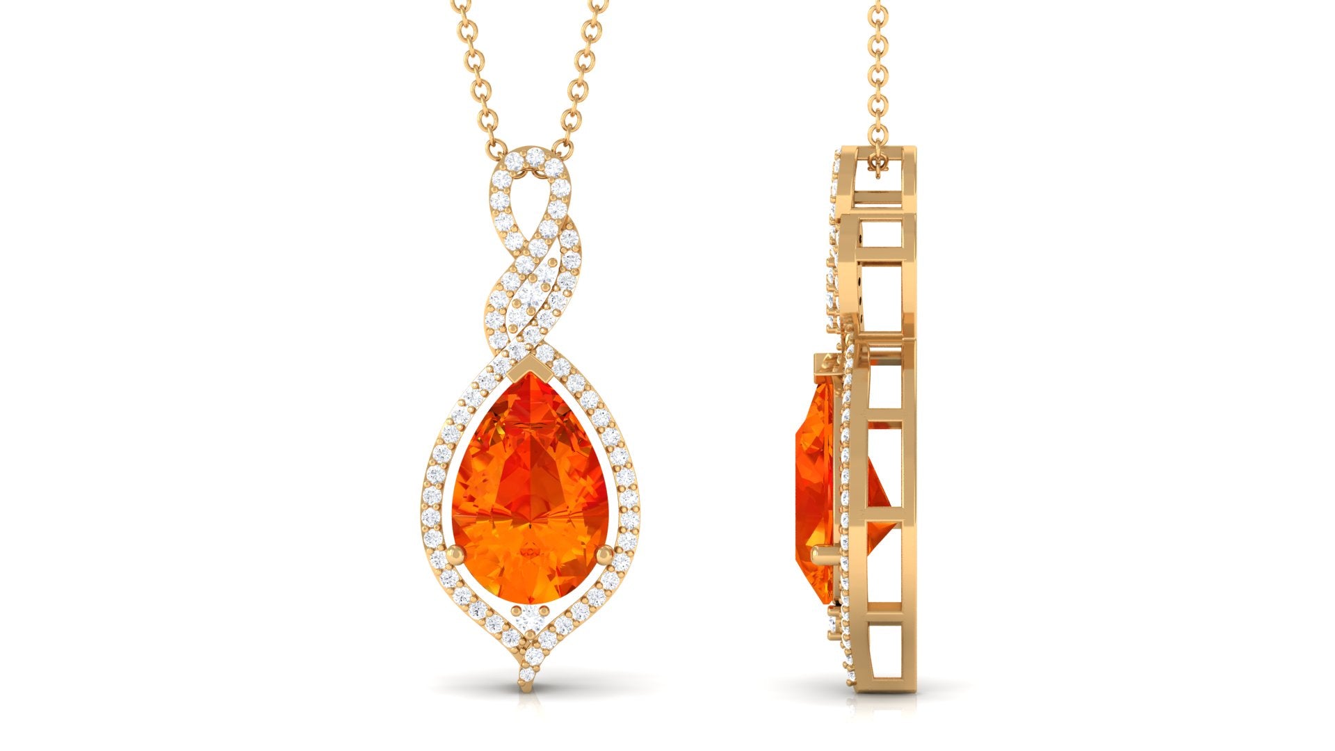 Created Orange Sapphire and Diamond Teardrop Dangle Pendant Lab Created Orange Sapphire - ( AAAA ) - Quality - Rosec Jewels