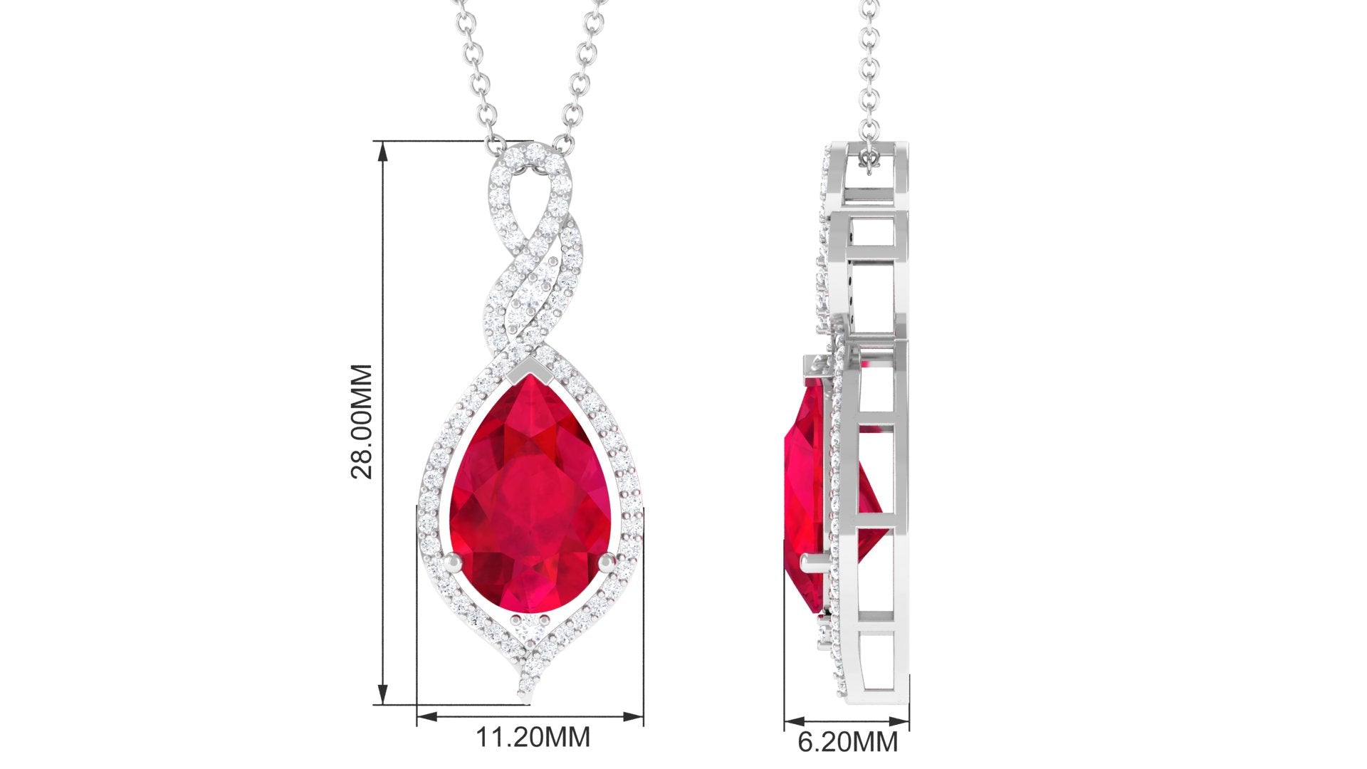 Created Ruby Teardrop Dangle Pendant with Diamond Accent Lab Created Ruby - ( AAAA ) - Quality - Rosec Jewels