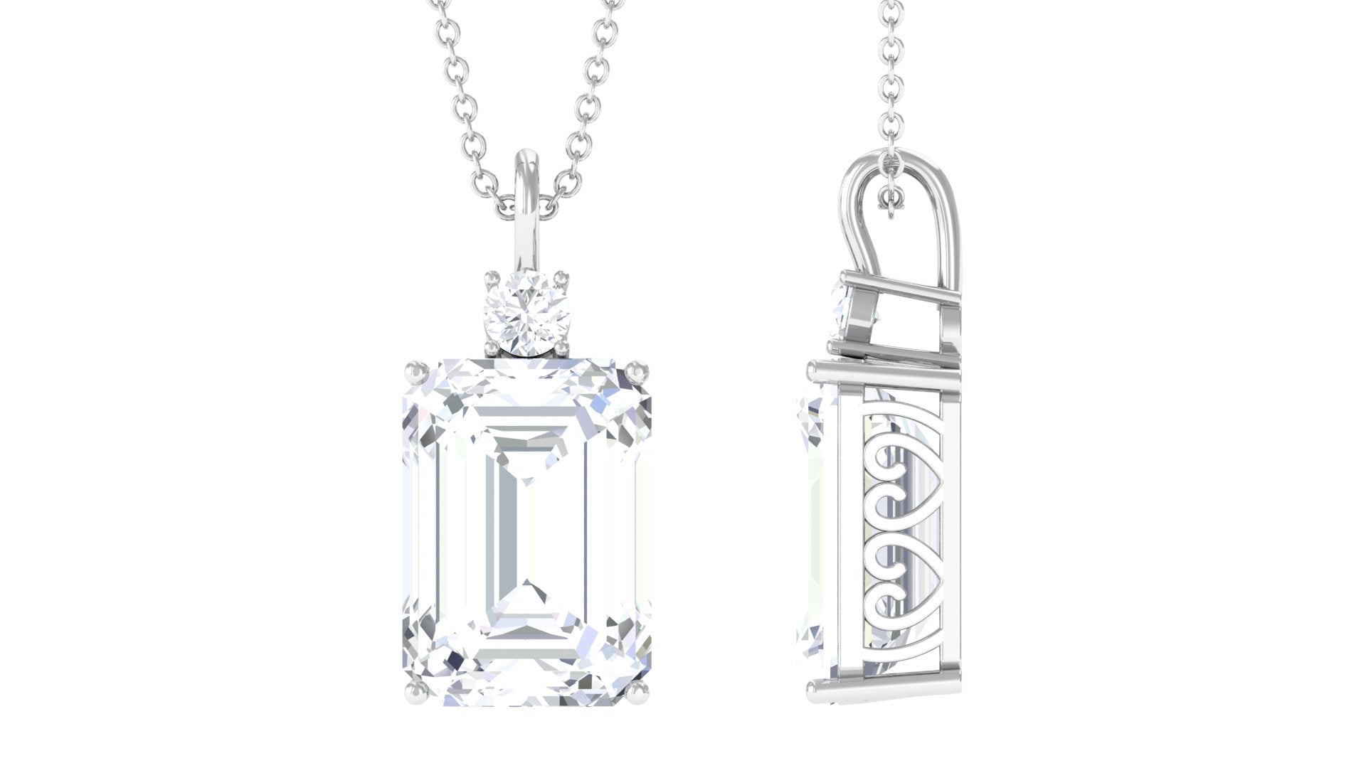 Round and Emerald Cut Moissanite Solitaire Pendant Necklace Moissanite - ( D-VS1 ) - Color and Clarity - Rosec Jewels