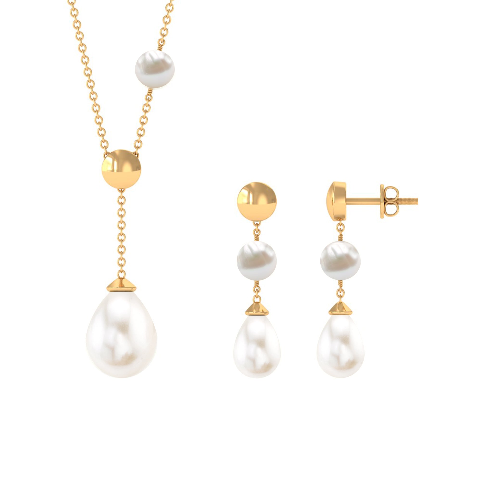 Minimal Natural Freshwater Pearl Drop Necklace Earrings Set Freshwater Pearl - ( AAA ) - Quality - Rosec Jewels