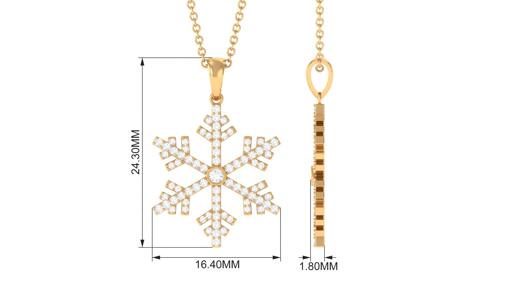 Certified Moissanite Frozen Snowflake Pendant in Gold Moissanite - ( D-VS1 ) - Color and Clarity - Rosec Jewels