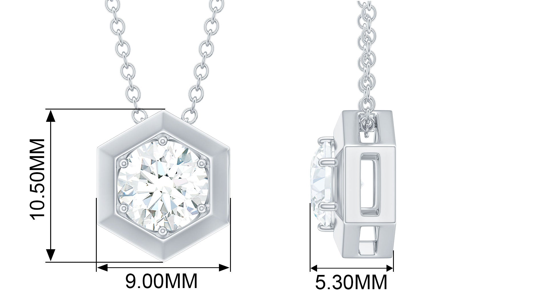 Moissanite Solitaire Hexagonal Pendant Moissanite - ( D-VS1 ) - Color and Clarity - Rosec Jewels