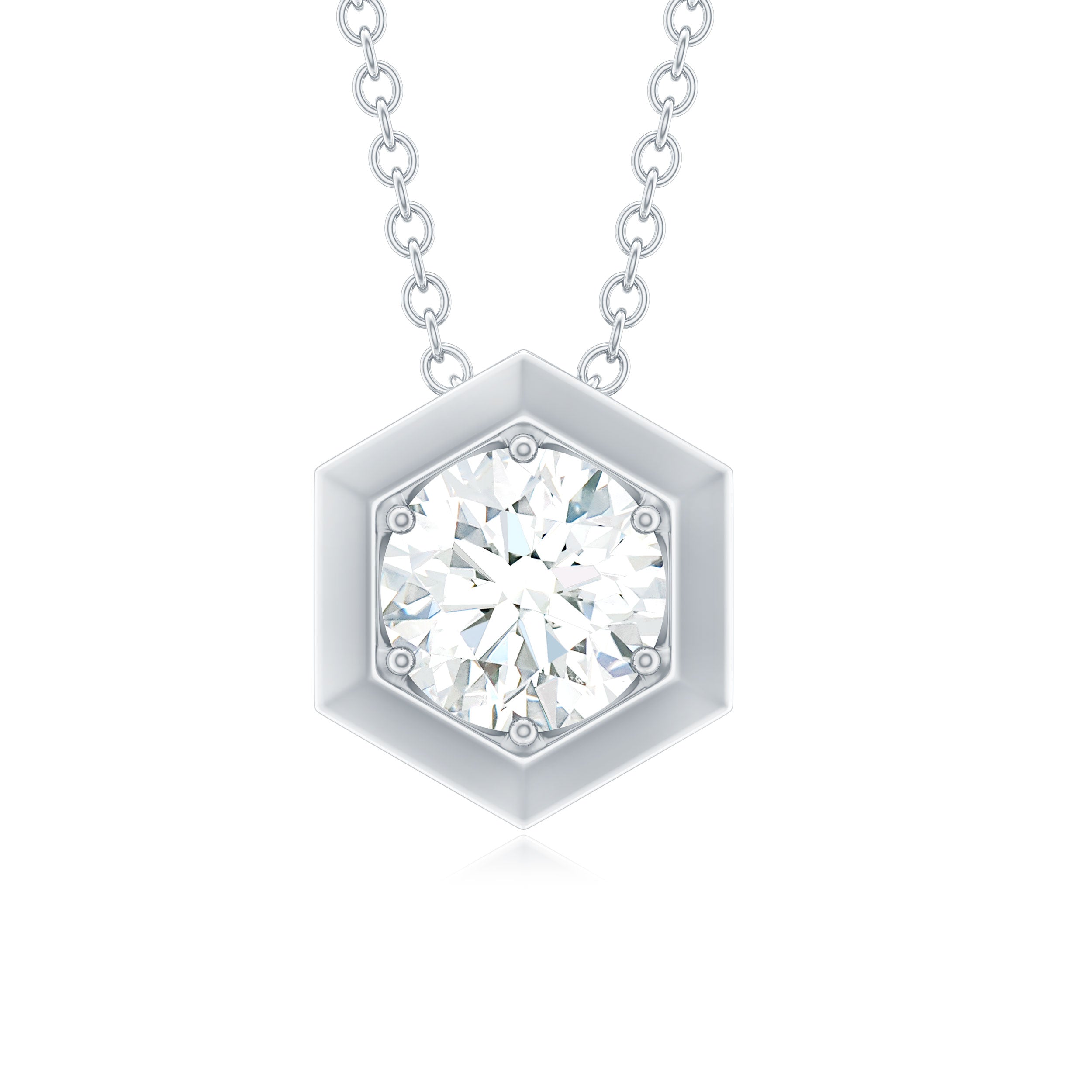 Moissanite Solitaire Hexagonal Pendant Moissanite - ( D-VS1 ) - Color and Clarity - Rosec Jewels