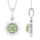 Green Sapphire and Diamond Halo Pendant Green Sapphire - ( AAA ) - Quality - Rosec Jewels