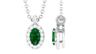 Created Emerald Oval Pendant Necklace with Diamond Lab Created Emerald - ( AAAA ) - Quality - Rosec Jewels