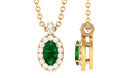 Created Emerald Oval Pendant Necklace with Diamond Lab Created Emerald - ( AAAA ) - Quality - Rosec Jewels