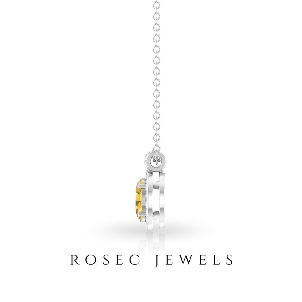 Oval Cut Citrine and Diamond Halo Pendant Citrine - ( AAA ) - Quality - Rosec Jewels