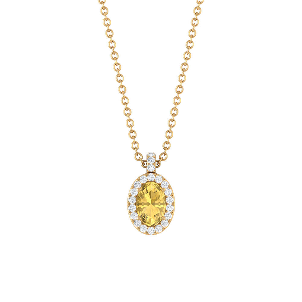 Oval Cut Citrine and Diamond Halo Pendant Citrine - ( AAA ) - Quality - Rosec Jewels