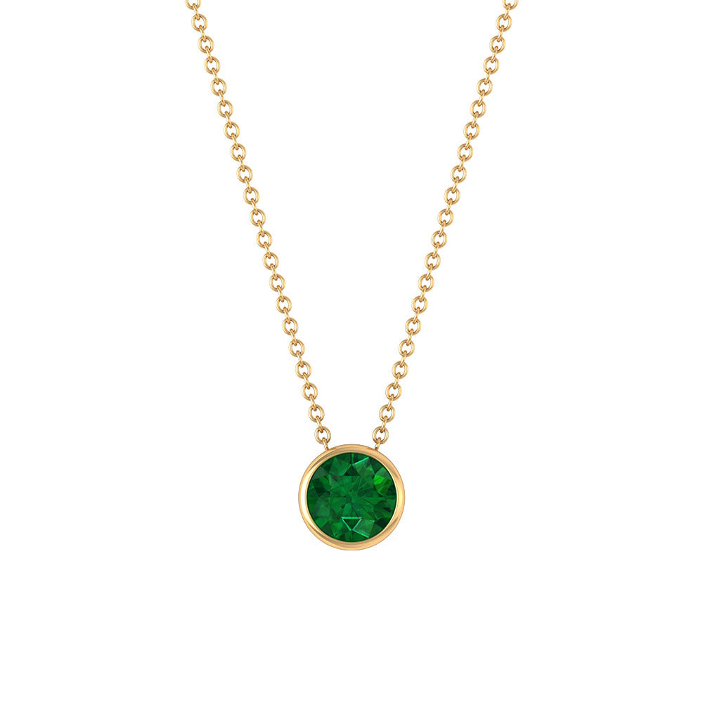 Round Shape Emerald Solitaire Necklace in Bezel Setting Emerald - ( AAA ) - Quality - Rosec Jewels