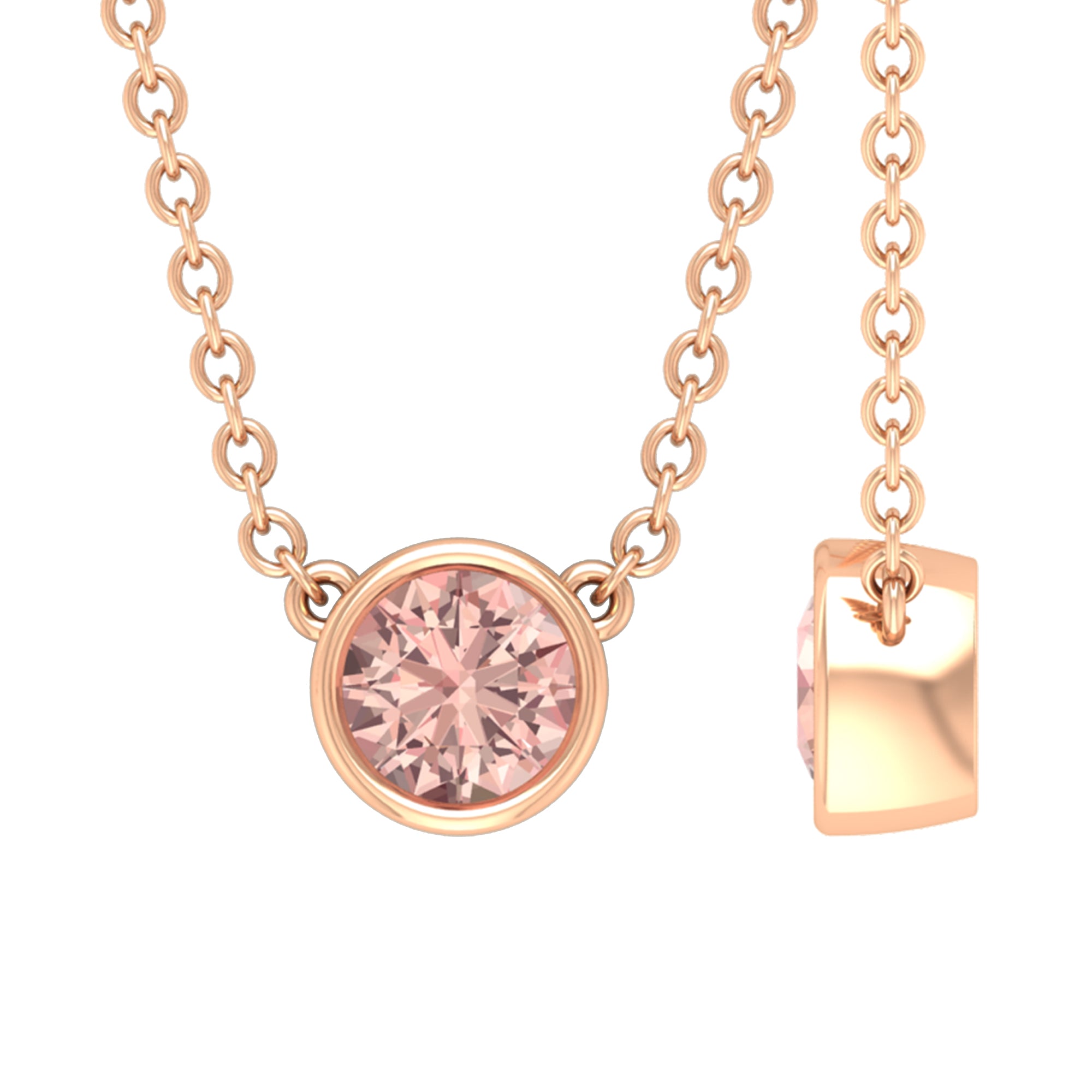 Simple Round Morganite Solitaire Necklace in Bezel Setting Morganite - ( AAA ) - Quality - Rosec Jewels