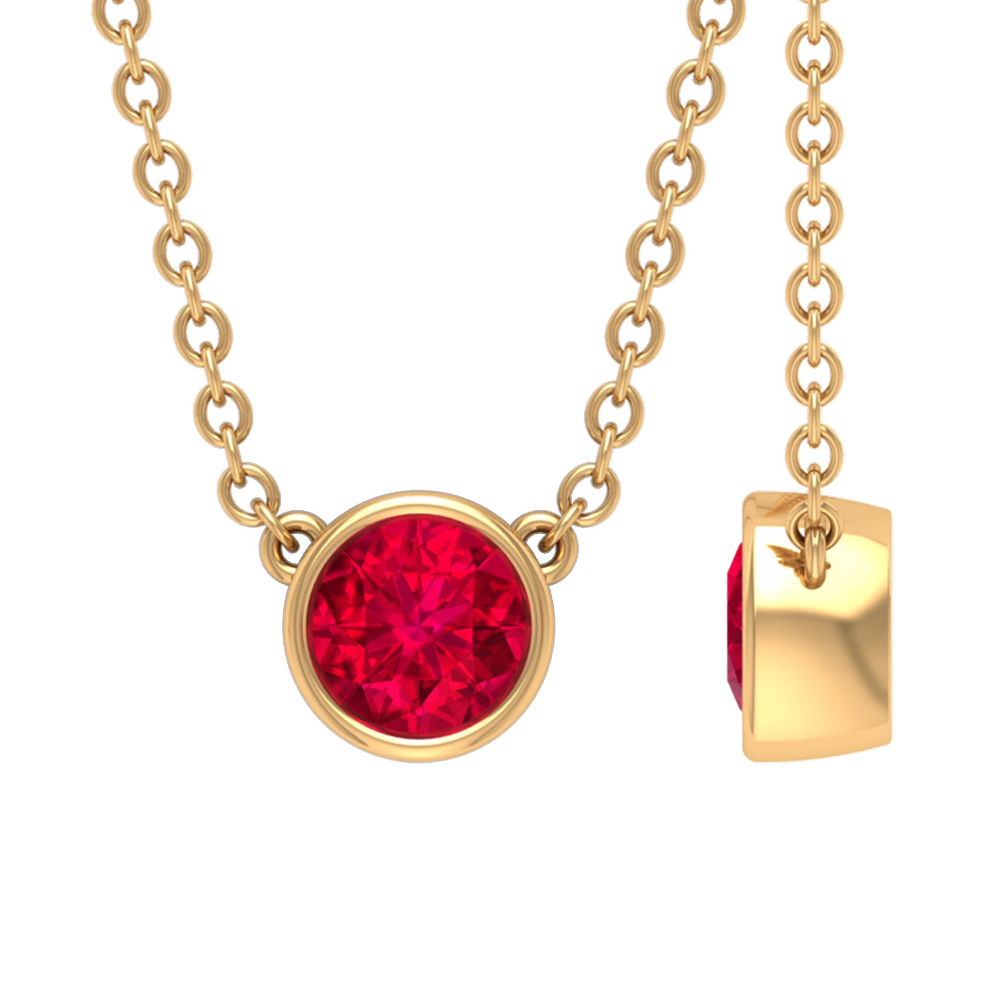 Bezel Set Round Ruby Solitaire Necklace Ruby - ( AAA ) - Quality - Rosec Jewels