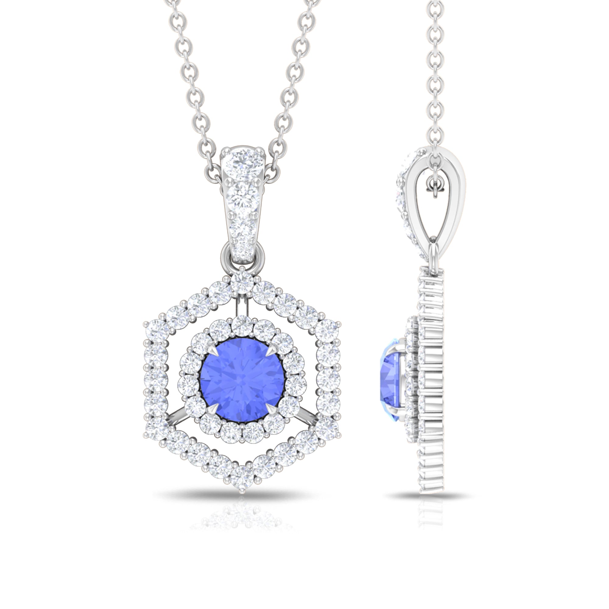 Tanzanite and Diamond Hexagon Pendant Necklace Tanzanite - ( AAA ) - Quality - Rosec Jewels