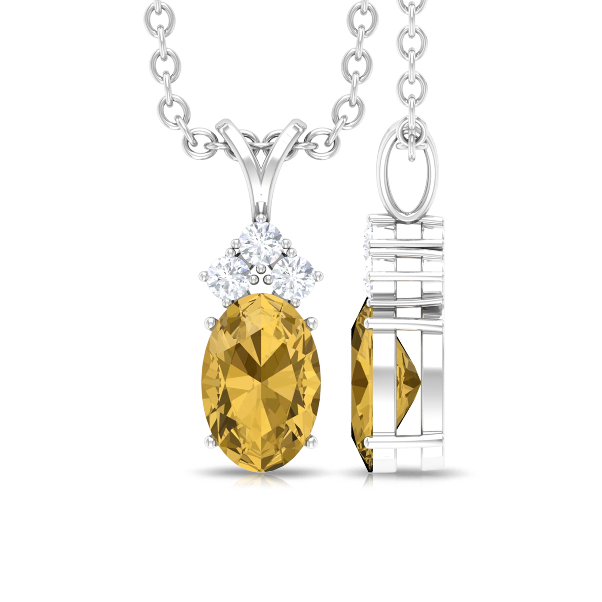 Oval Cut Citrine Minimal Pendant with Diamond Trio Citrine - ( AAA ) - Quality - Rosec Jewels