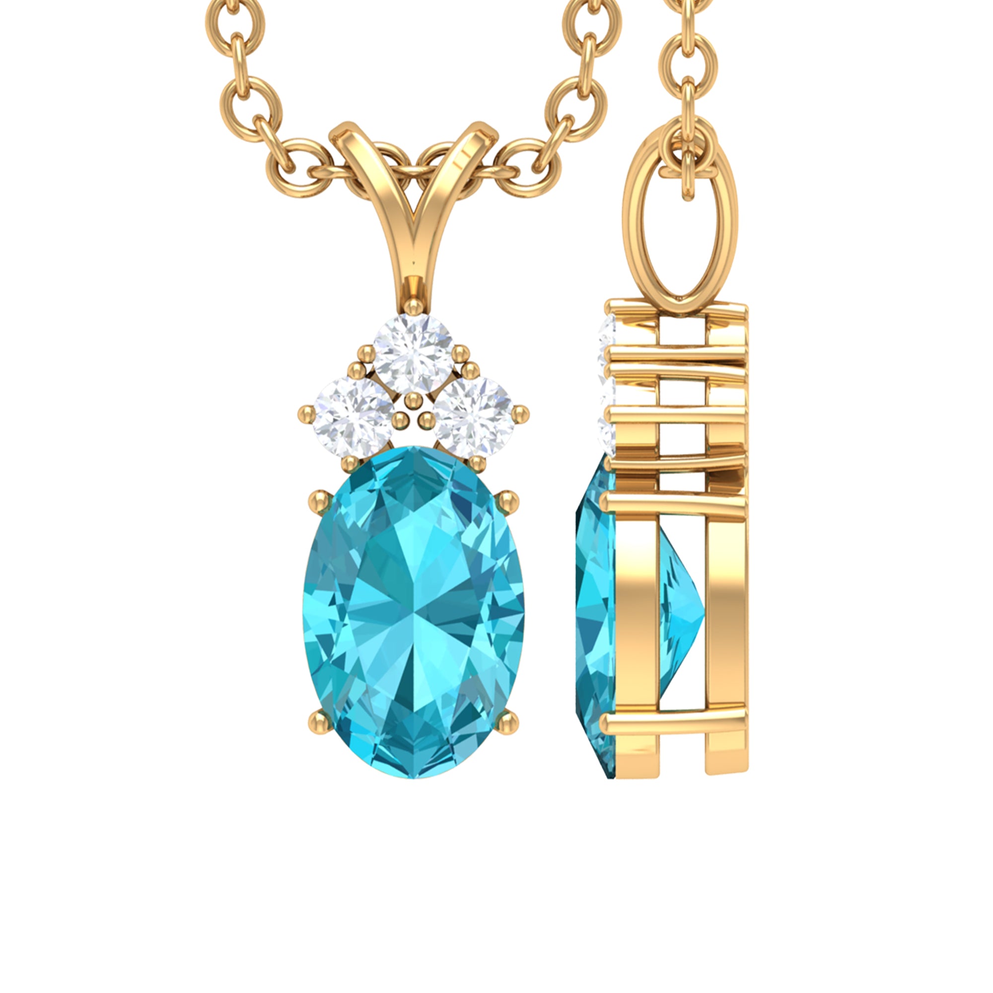 Minimal Oval Swiss Blue Topaz Pendant with Diamond Stones Swiss Blue Topaz - ( AAA ) - Quality - Rosec Jewels