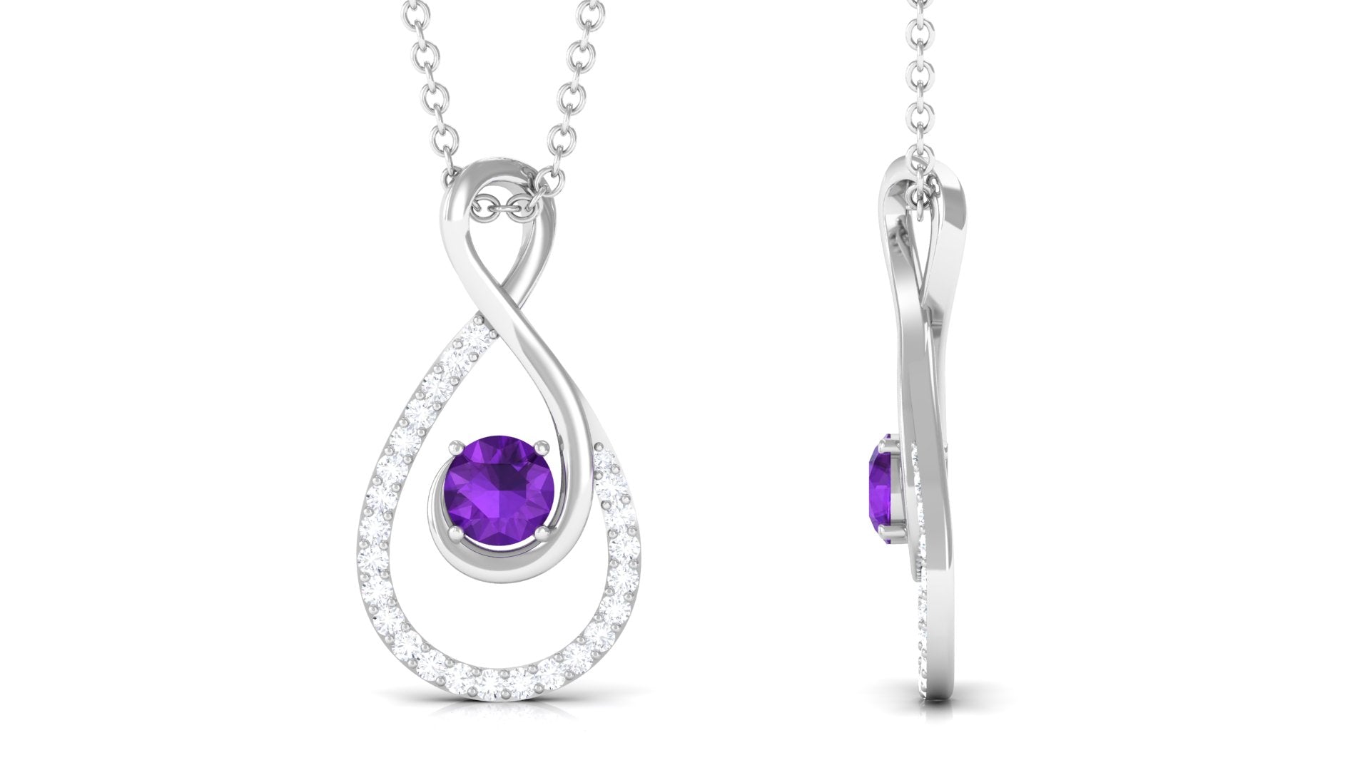 Amethyst and Diamond Teardrop Infinity Pendant Necklace Amethyst - ( AAA ) - Quality - Rosec Jewels