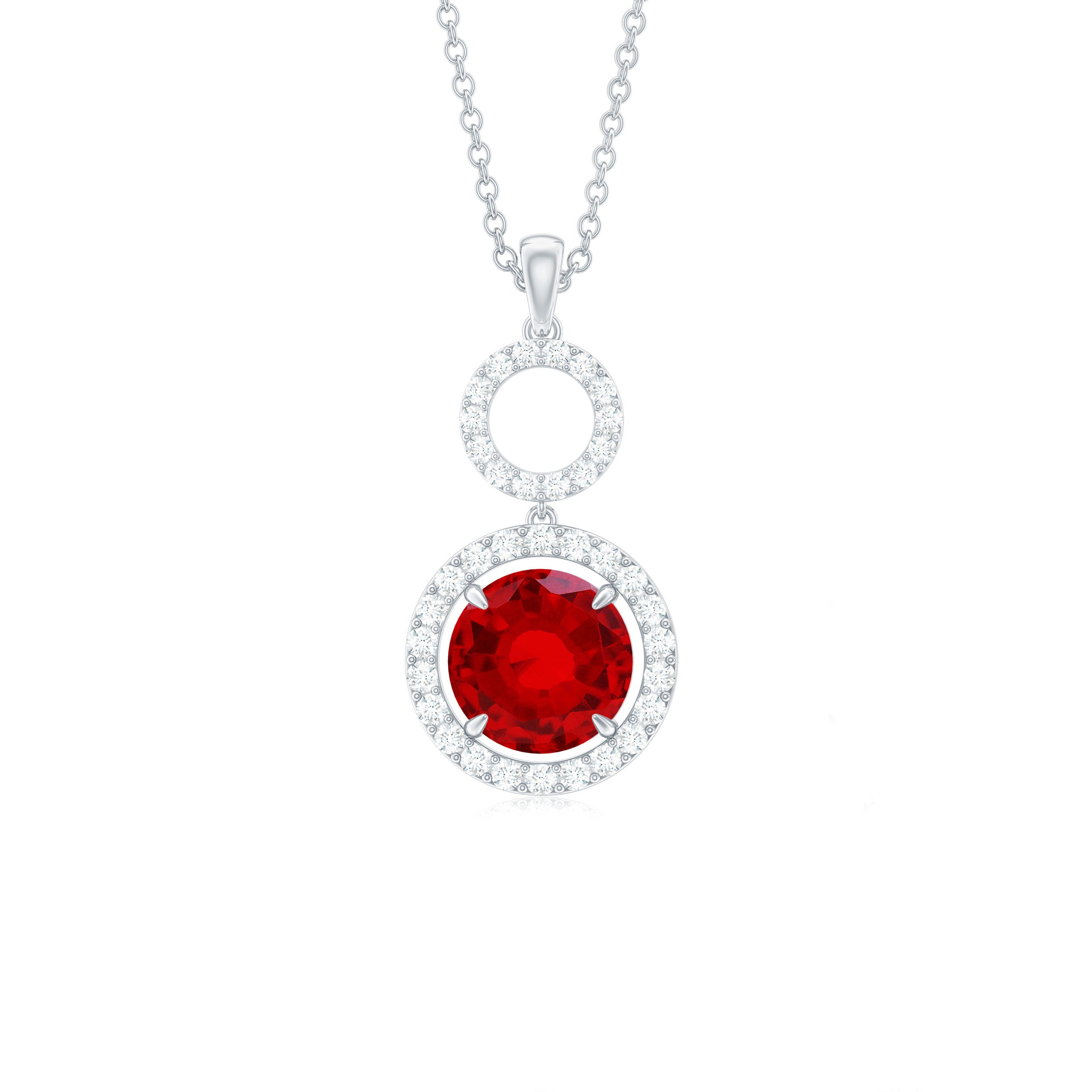 3 CT Created Ruby and Diamond Halo Dangle Pendant Lab Created Ruby - ( AAAA ) - Quality - Rosec Jewels