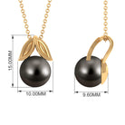 Black Tahitian Pearl Solitaire Pendant with Gold Leaf Tahitian pearl - ( AAA ) - Quality - Rosec Jewels