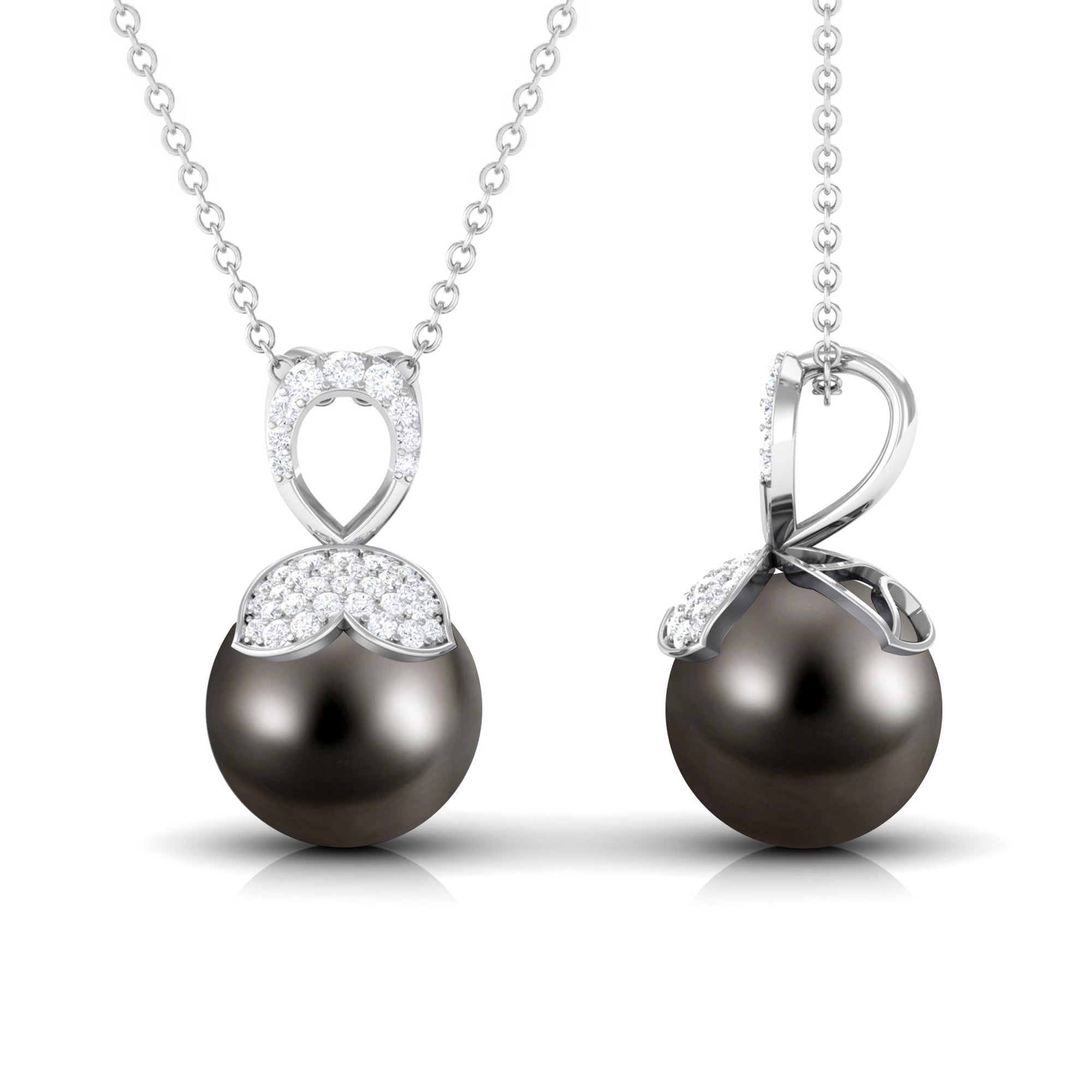 Nature Inspired Tahitian Pearl and Diamond Drop Pendant Tahitian pearl - ( AAA ) - Quality - Rosec Jewels