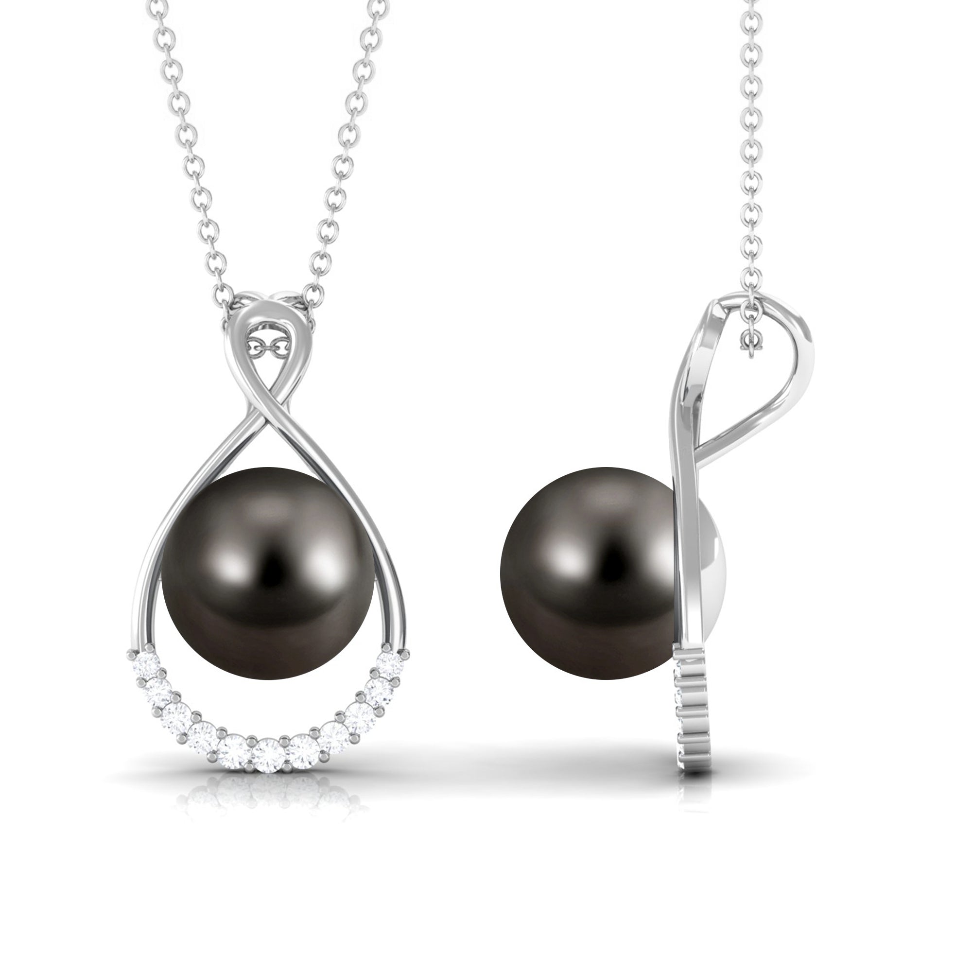 Black Tahitian Pearl and Diamond Teardrop Pendant Tahitian pearl - ( AAA ) - Quality - Rosec Jewels