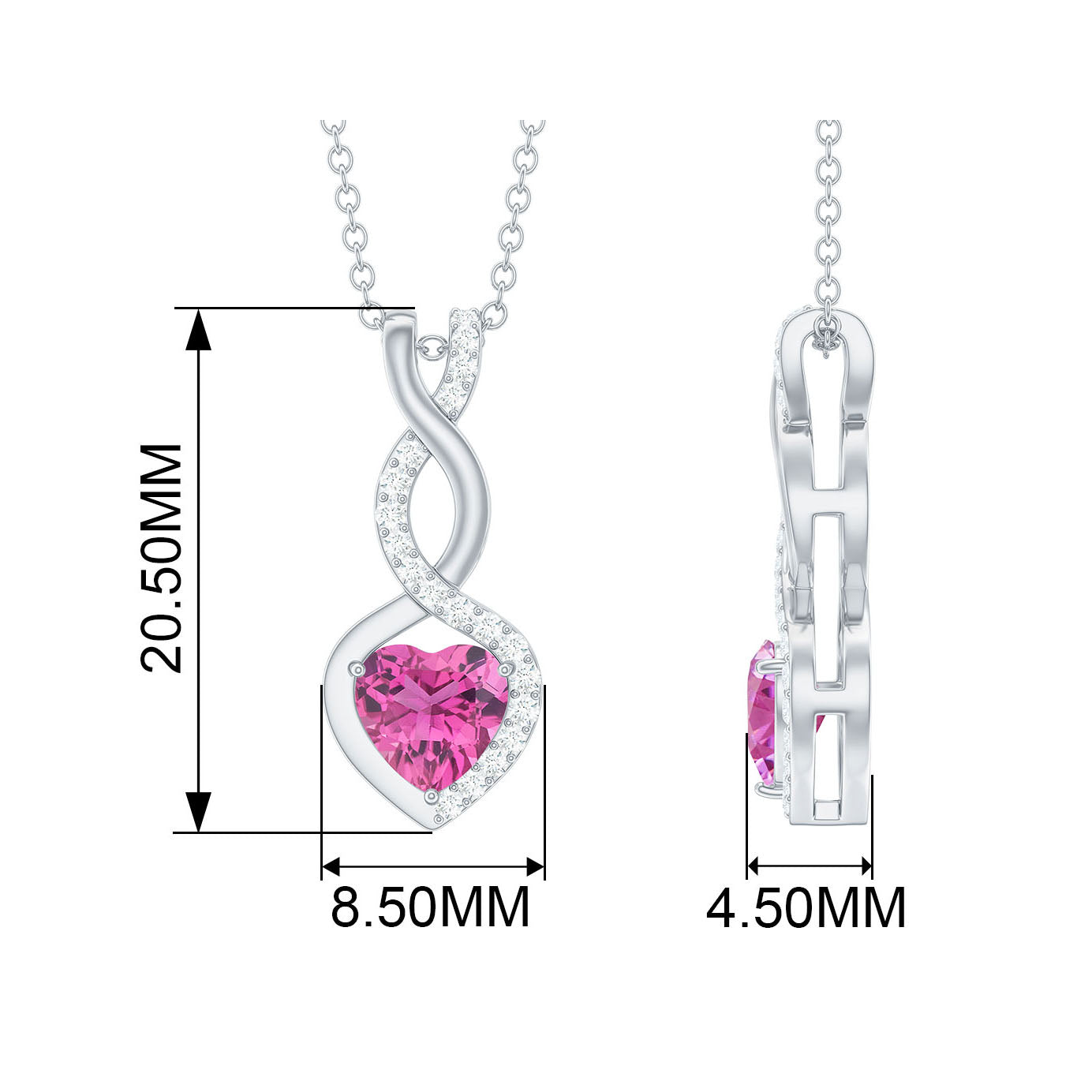 Heart Shape Pink Tourmaline and Diamond Infinity Dangle Pendant Pink Tourmaline - ( AAA ) - Quality - Rosec Jewels