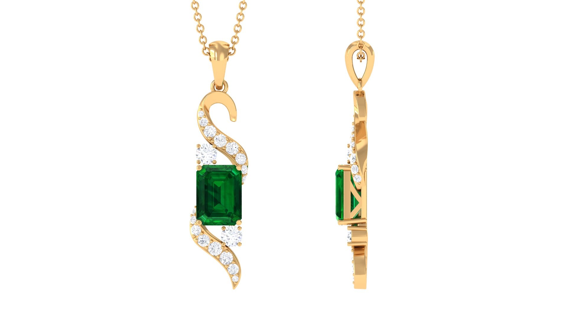 2.25 CT Octagon Cut Created Emerald Designer Drop Pendant with Diamond Lab Created Emerald - ( AAAA ) - Quality - Rosec Jewels