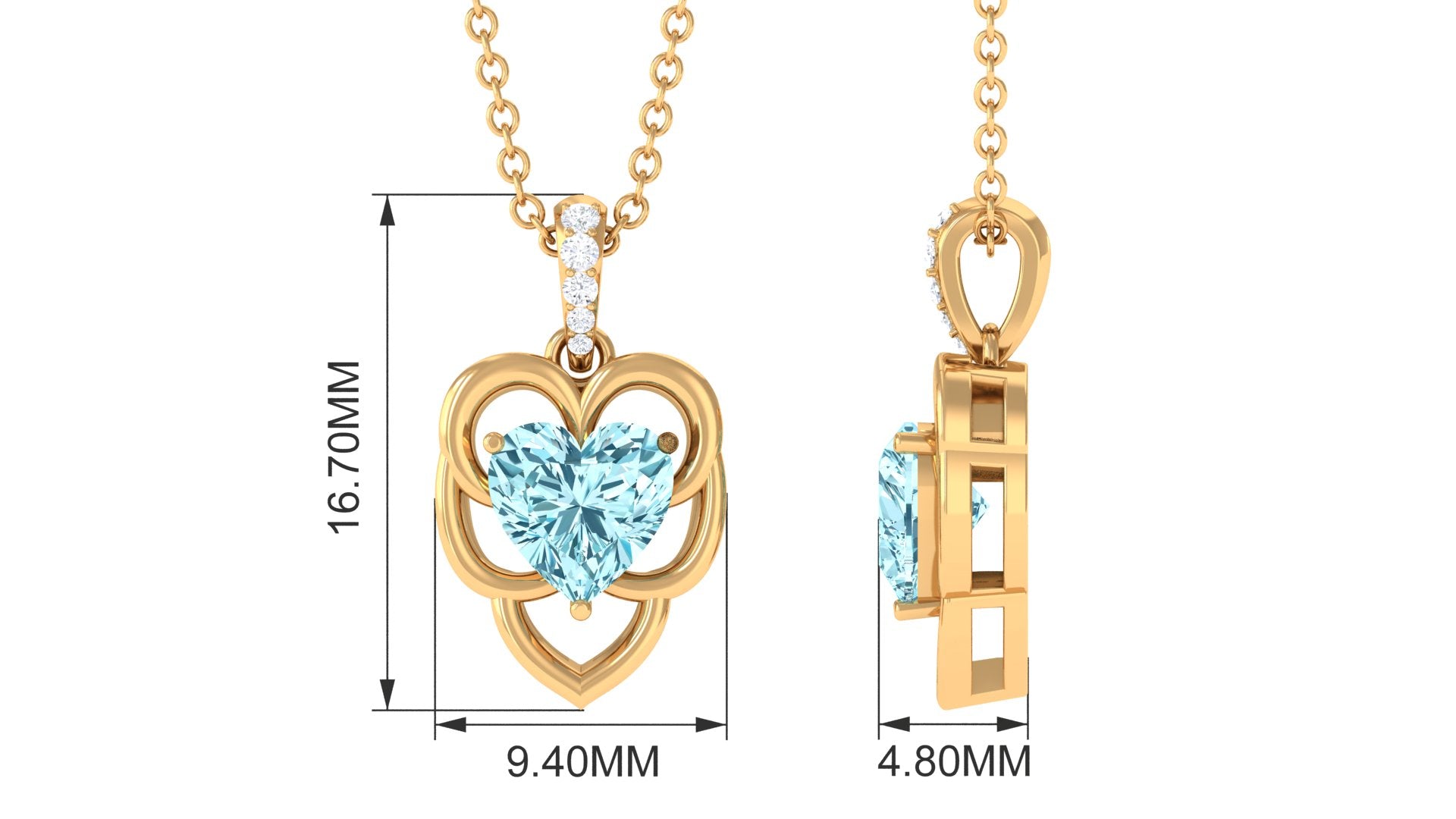 Heart Shape Aquamarine Leaf Pendant with Diamond Accent Bail Aquamarine - ( AAA ) - Quality - Rosec Jewels