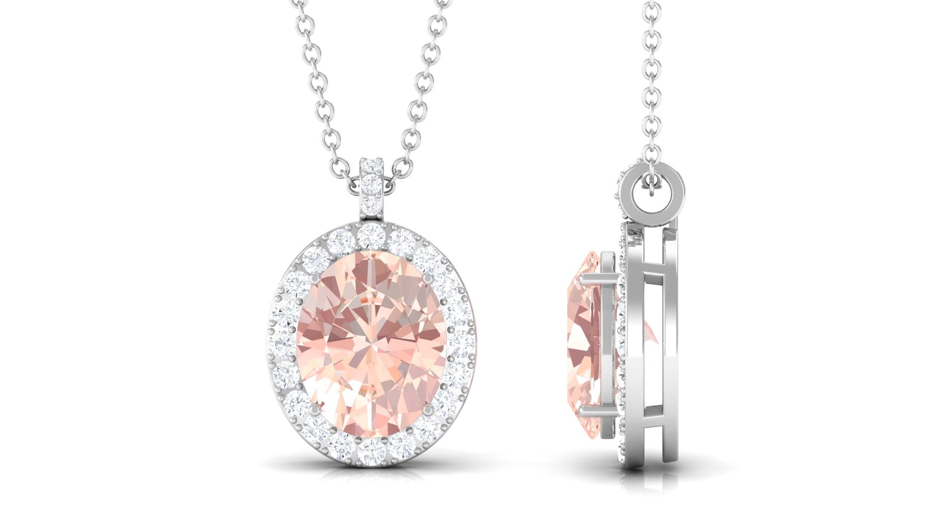 Oval Morganite Pendant Necklace With Diamond Accent Morganite - ( AAA ) - Quality - Rosec Jewels