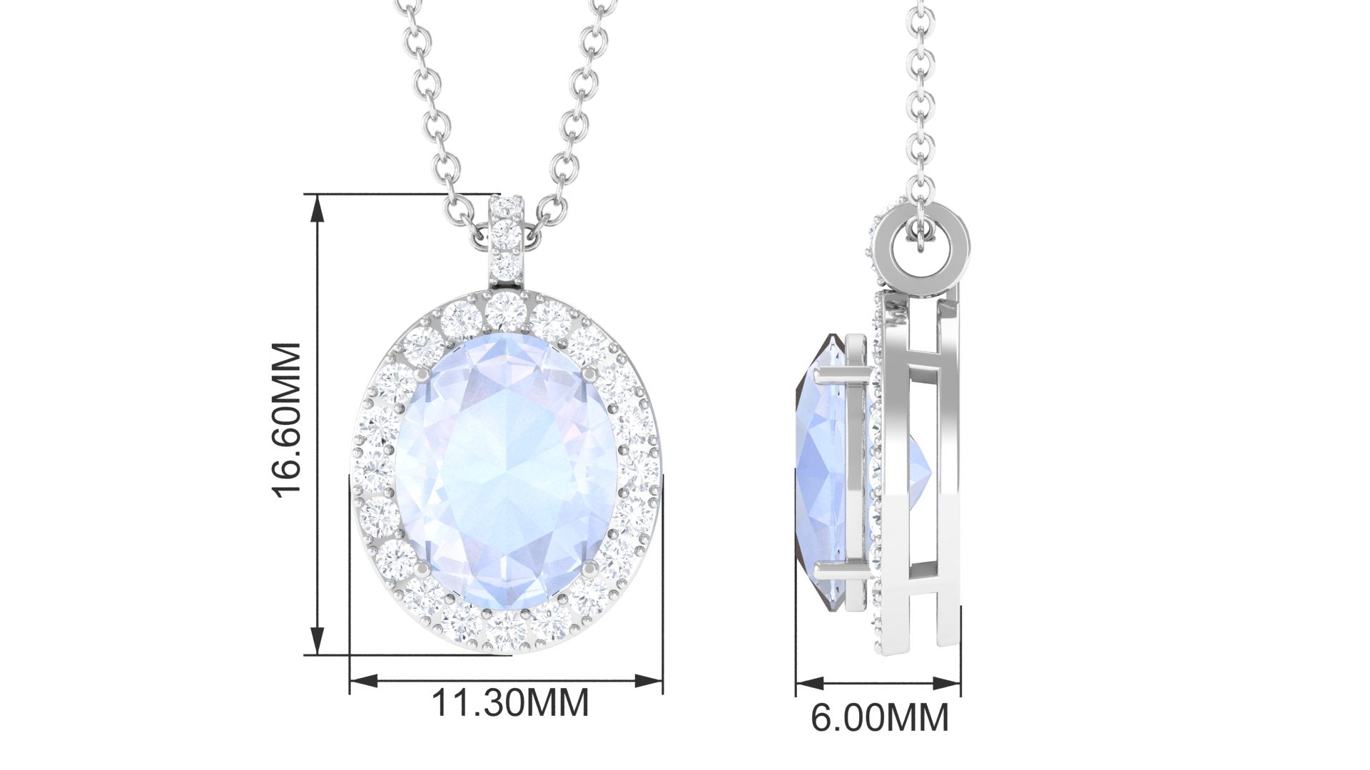 Oval Shaped Moonstone Pendant Necklace With Diamond Halo Moonstone - ( AAA ) - Quality - Rosec Jewels