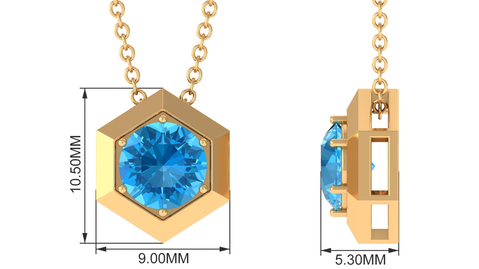 1 CT Swiss Blue Topaz Solitaire Hexagon Pendant Necklace Swiss Blue Topaz - ( AAA ) - Quality - Rosec Jewels