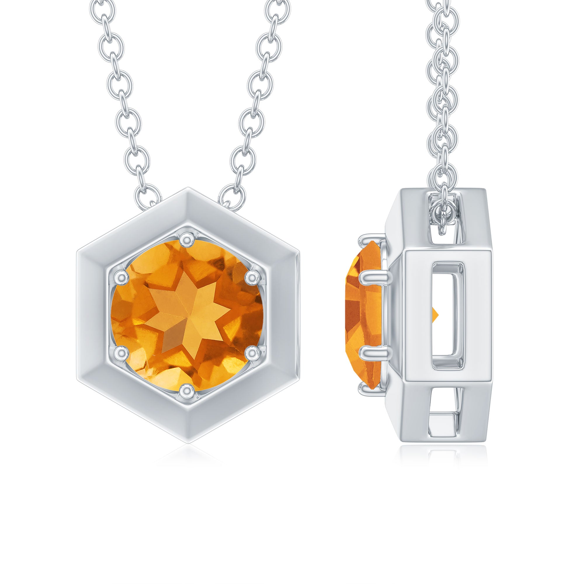 1.25 CT Natural Citrine Solitaire Hexagon Pendant in Gold Citrine - ( AAA ) - Quality - Rosec Jewels