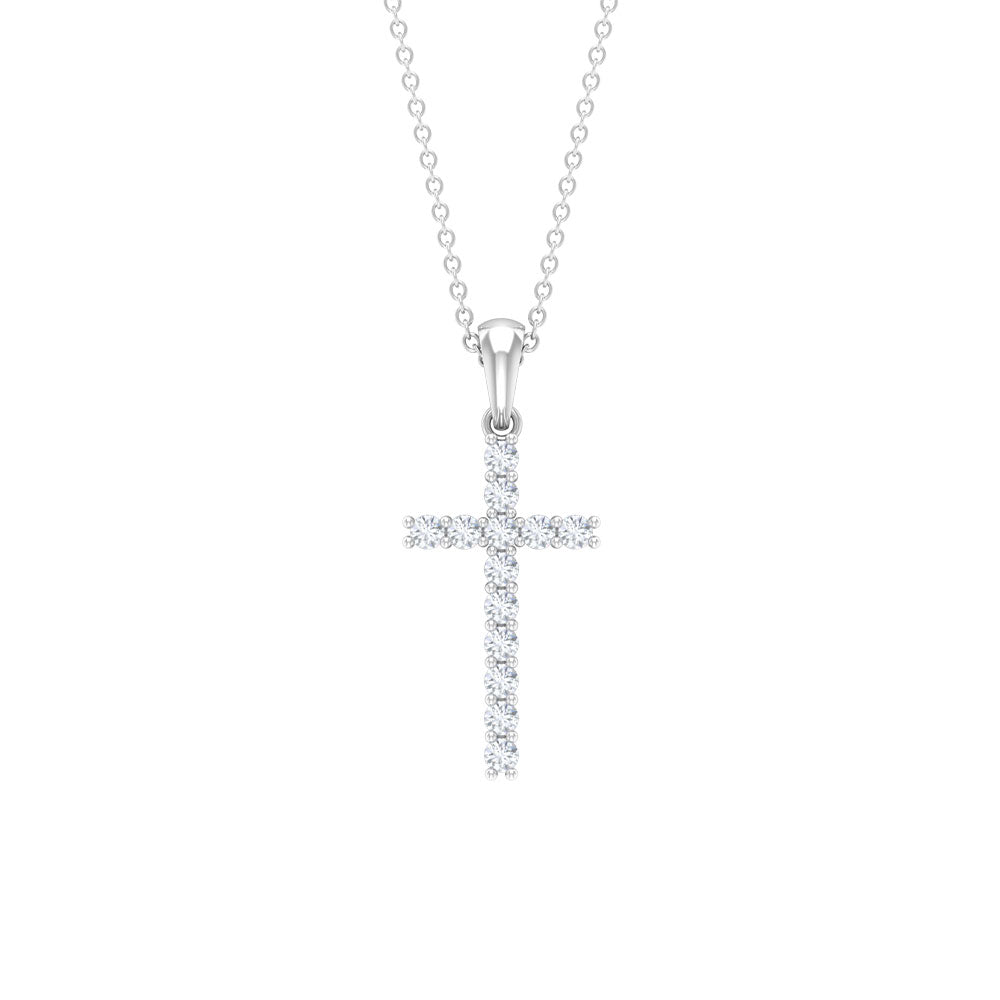 Natural Diamond Cross Pendant Necklace Diamond - ( HI-SI ) - Color and Clarity - Rosec Jewels