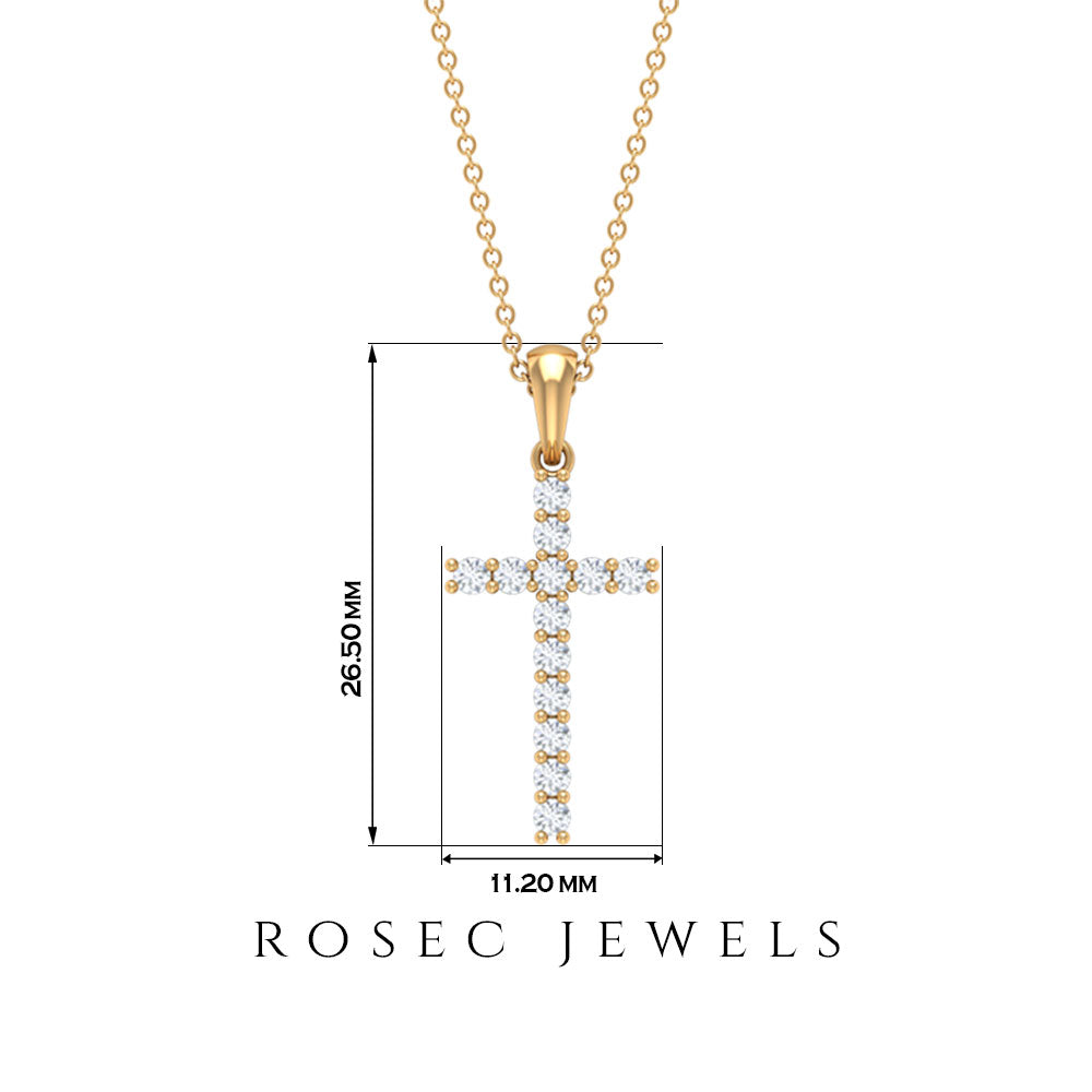 Natural Diamond Cross Pendant Necklace Diamond - ( HI-SI ) - Color and Clarity - Rosec Jewels