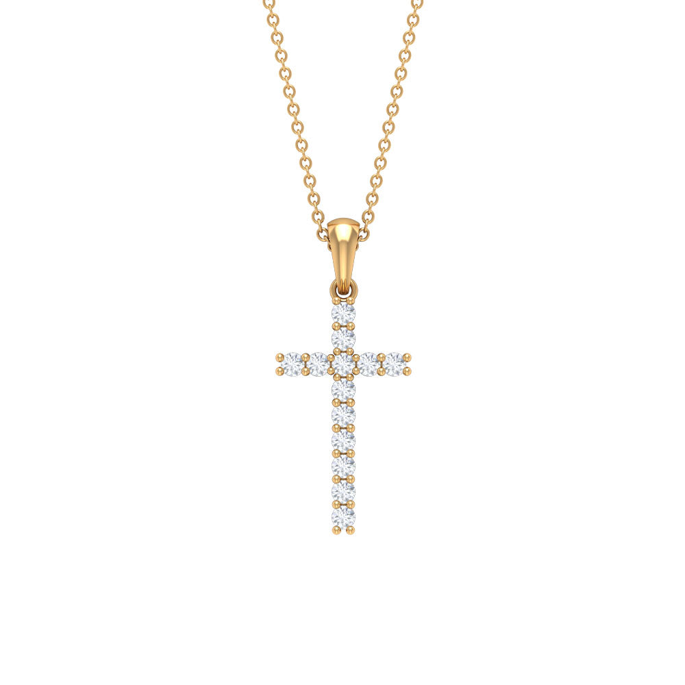 Natural Diamond Cross Pendant Necklace Diamond - ( HI-SI ) - Color and Clarity - Rosec Jewels