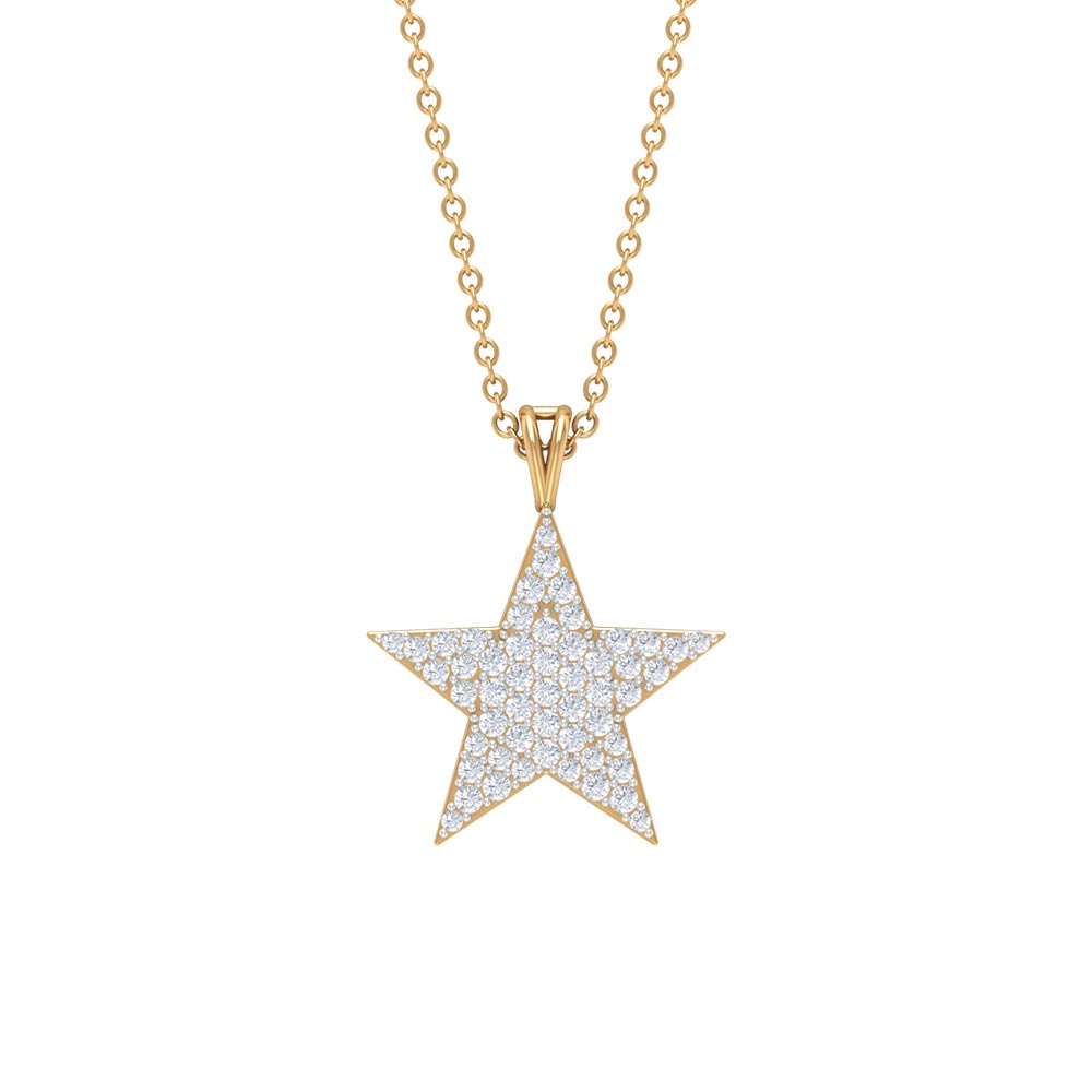 Star Diamond Cluster Pendant Necklace in Pave Setting Diamond - ( HI-SI ) - Color and Clarity - Rosec Jewels