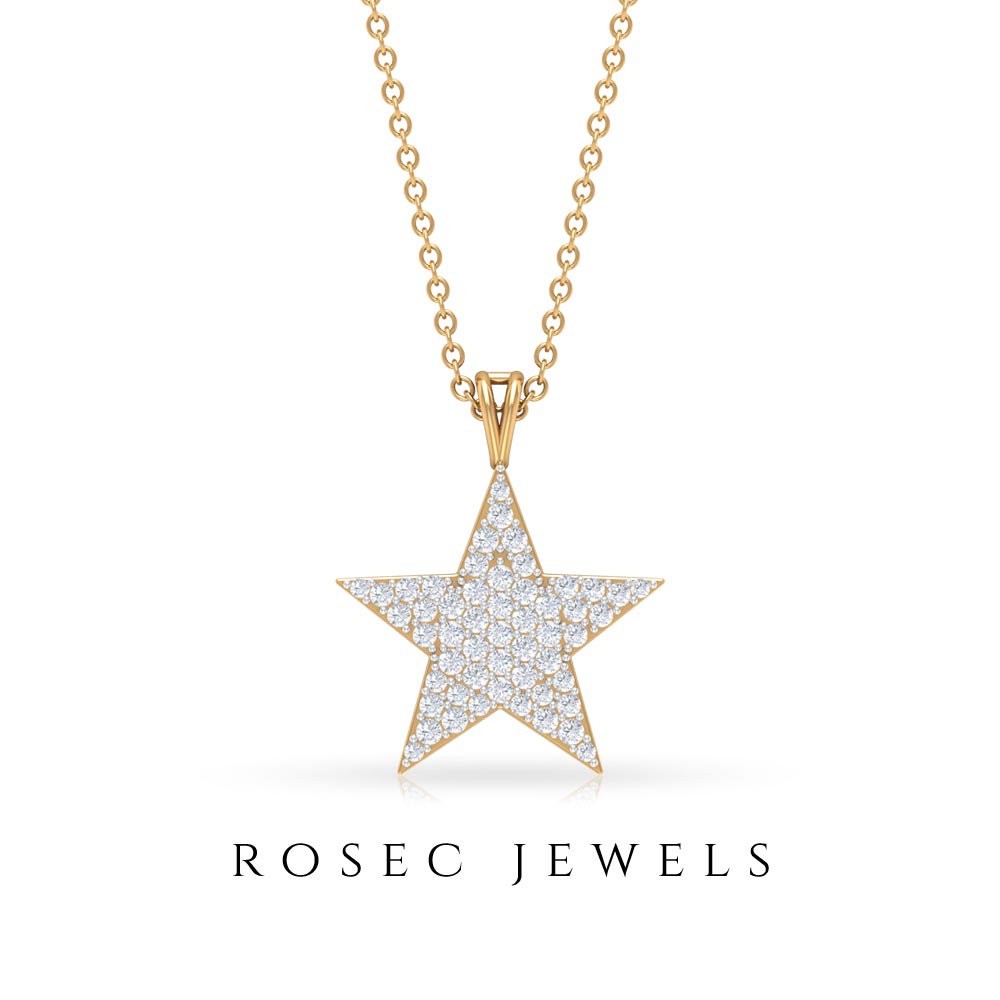 Star Diamond Cluster Pendant Necklace in Pave Setting Diamond - ( HI-SI ) - Color and Clarity - Rosec Jewels