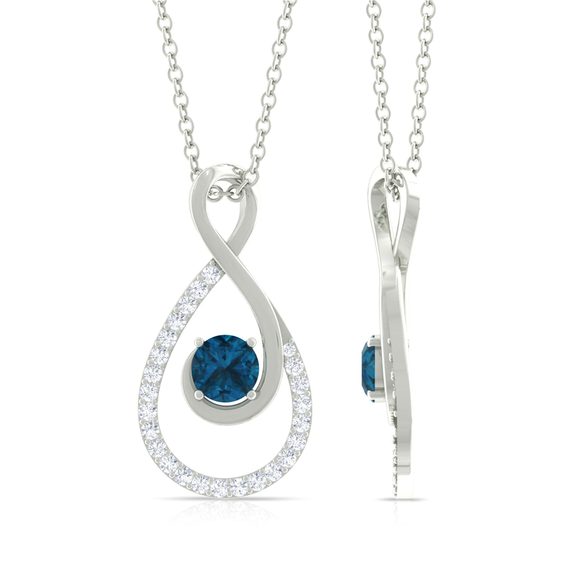 3/4 CT Teardrop Infinity London Blue Topaz Necklace with Diamond Accent London Blue Topaz - ( AAA ) - Quality - Rosec Jewels