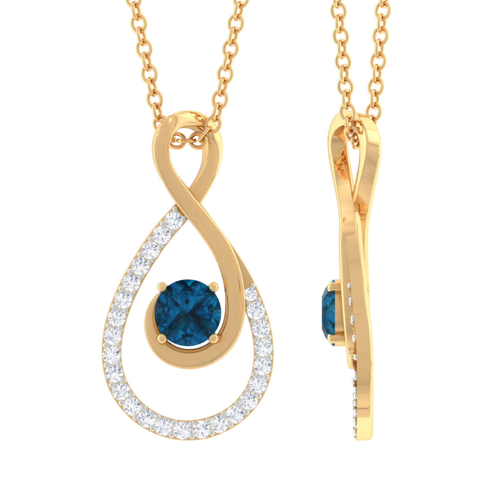 3/4 CT Teardrop Infinity London Blue Topaz Necklace with Diamond Accent London Blue Topaz - ( AAA ) - Quality - Rosec Jewels